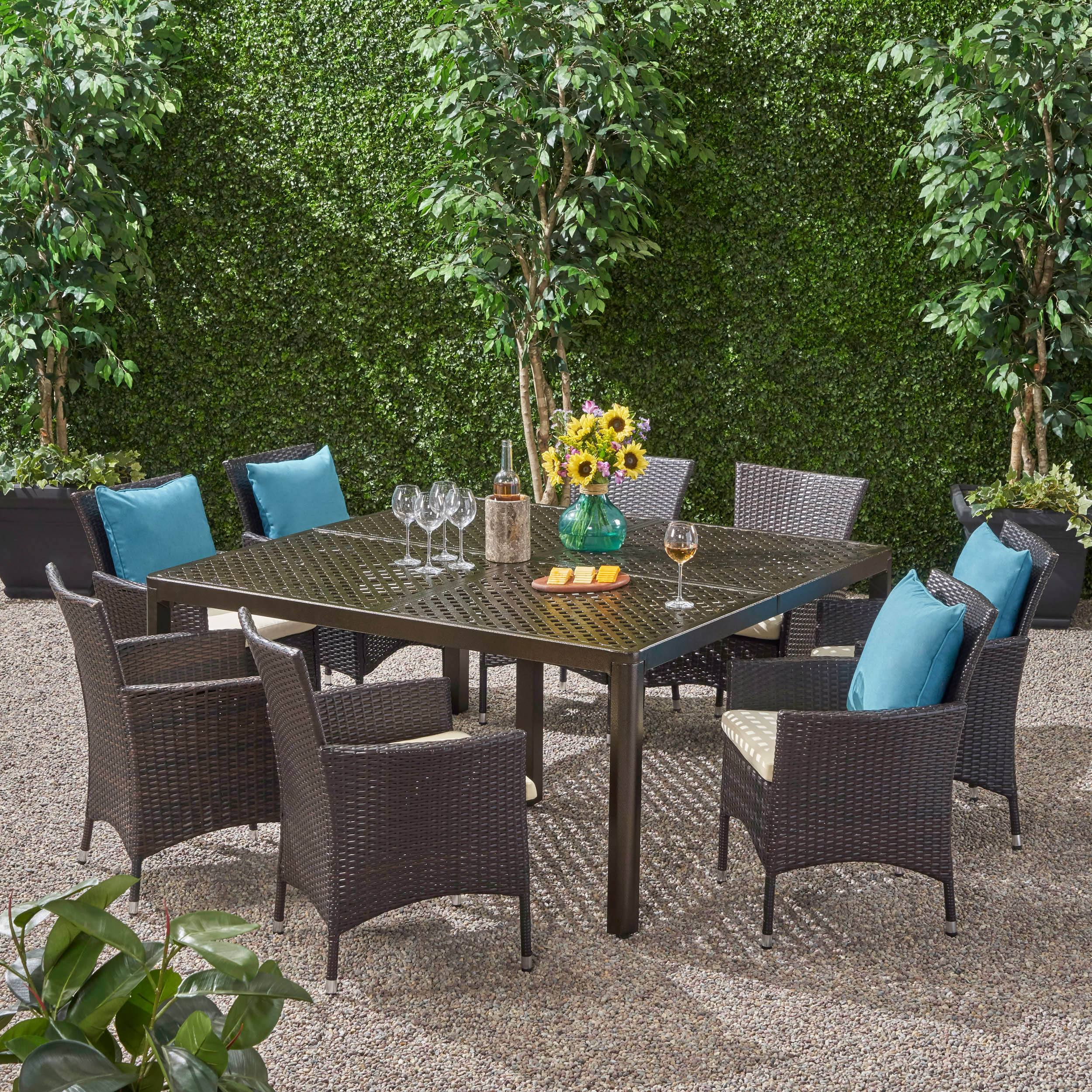 Nelly Outdoor Aluminum and Wicker 8 Seater Dining Set - furnishings