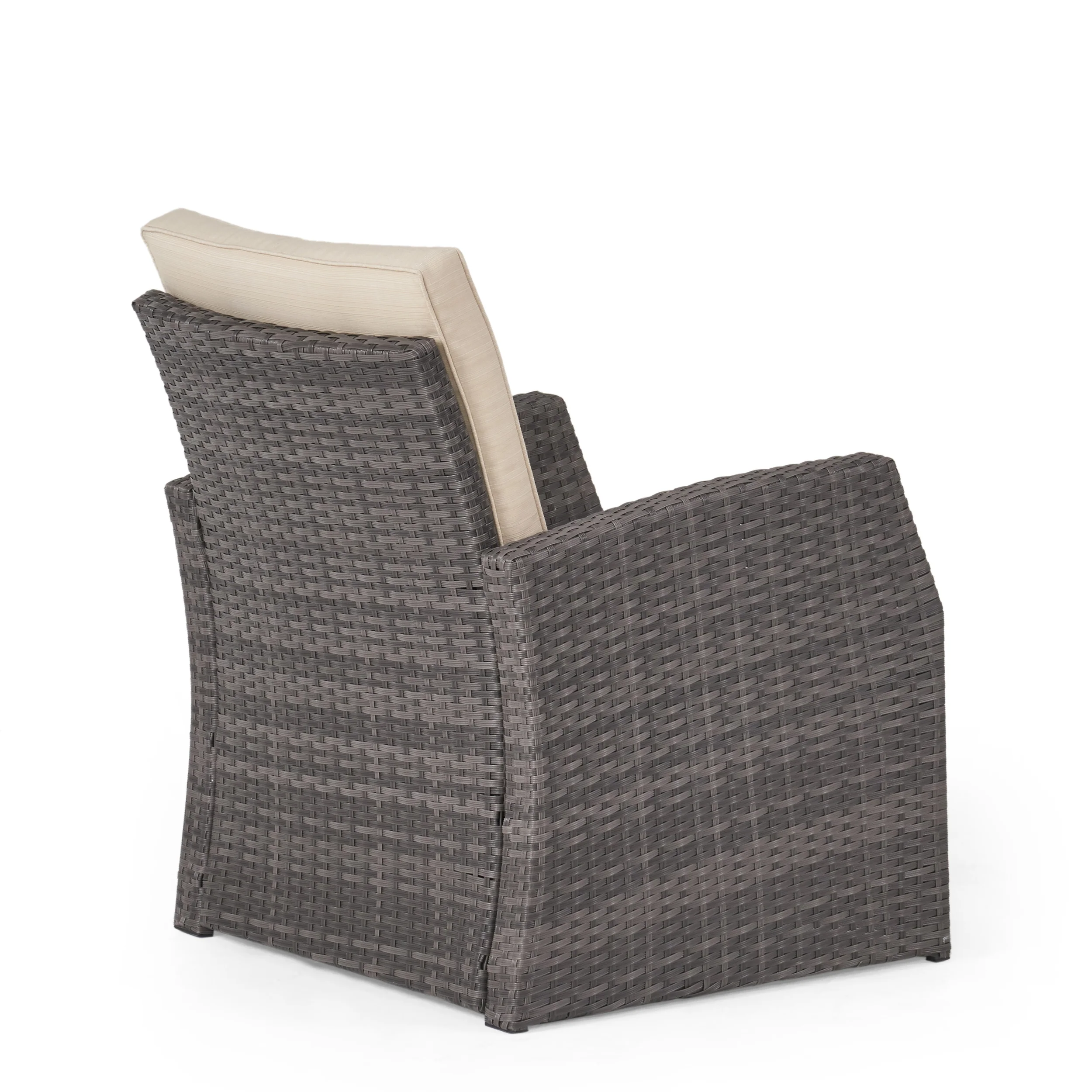 Jake Outdoor 7 Seater Wicker Chat Set with Light Weight Concrete Fire Pit, Gray and Dark Gray - furnishings