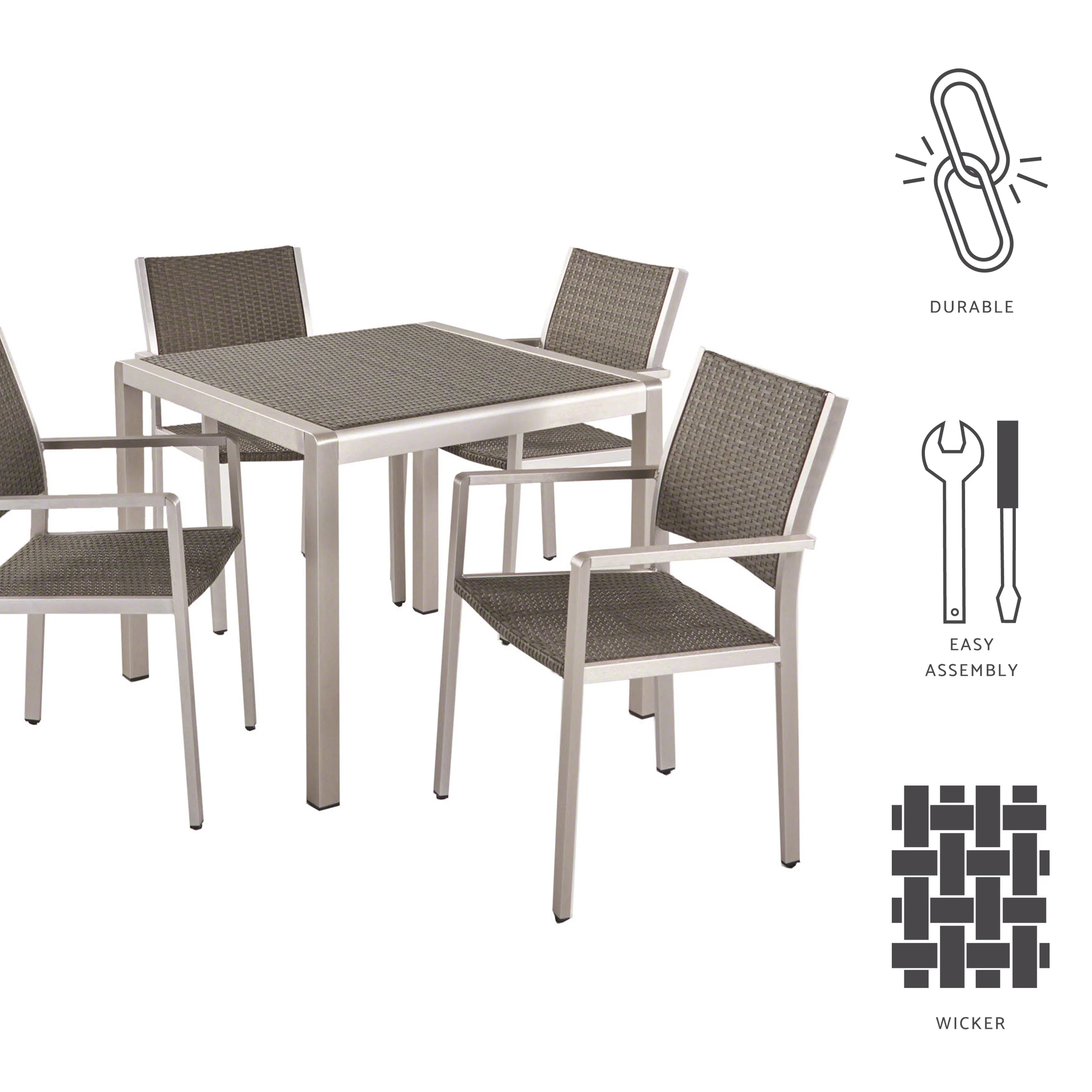 Julia Patio Dining Set - 4-Seater - Anodized Aluminum - Wicker Seats - furnishings