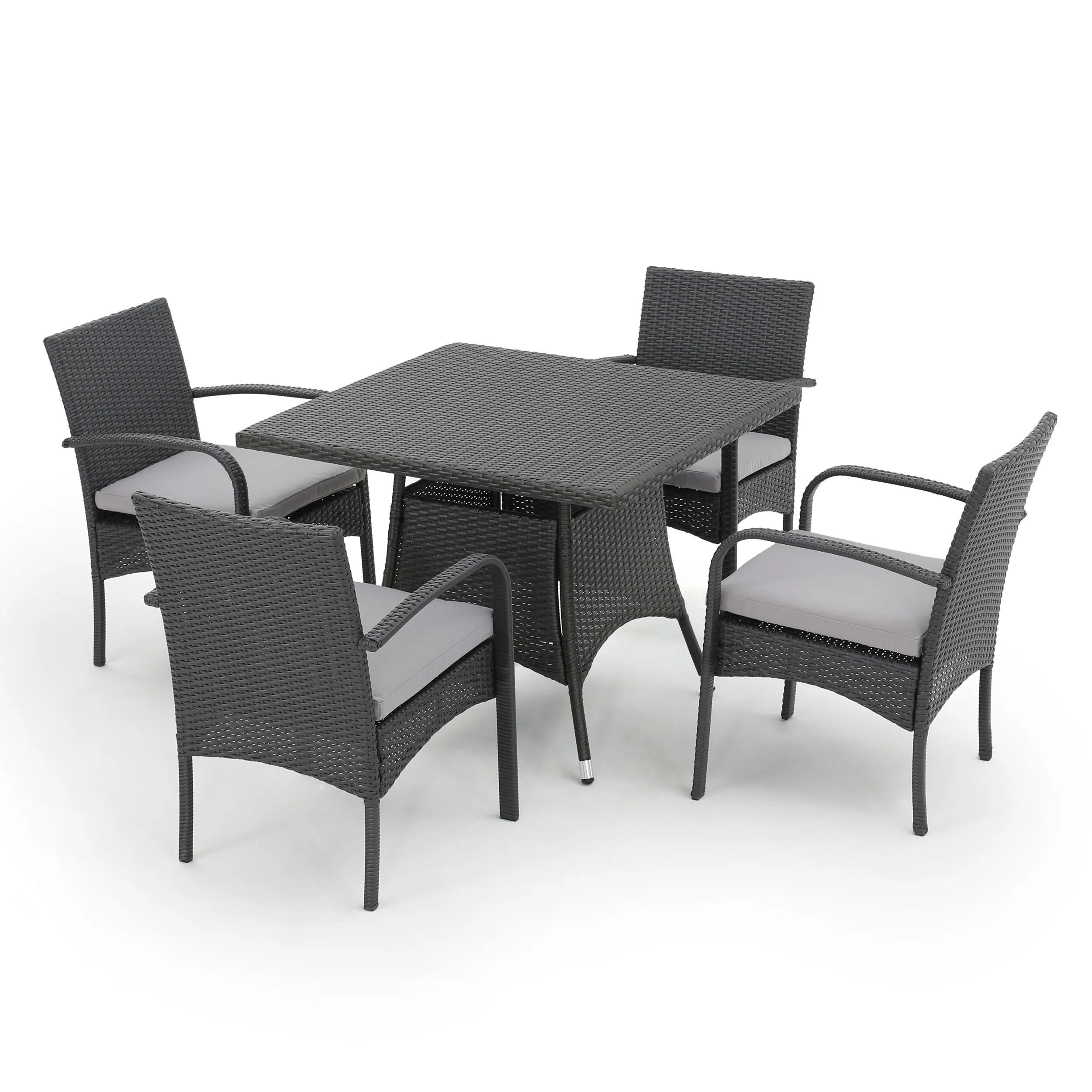 Pattinson Outdoor 5 Piece Grey Wicker Dining Set with Cushions - furnishings