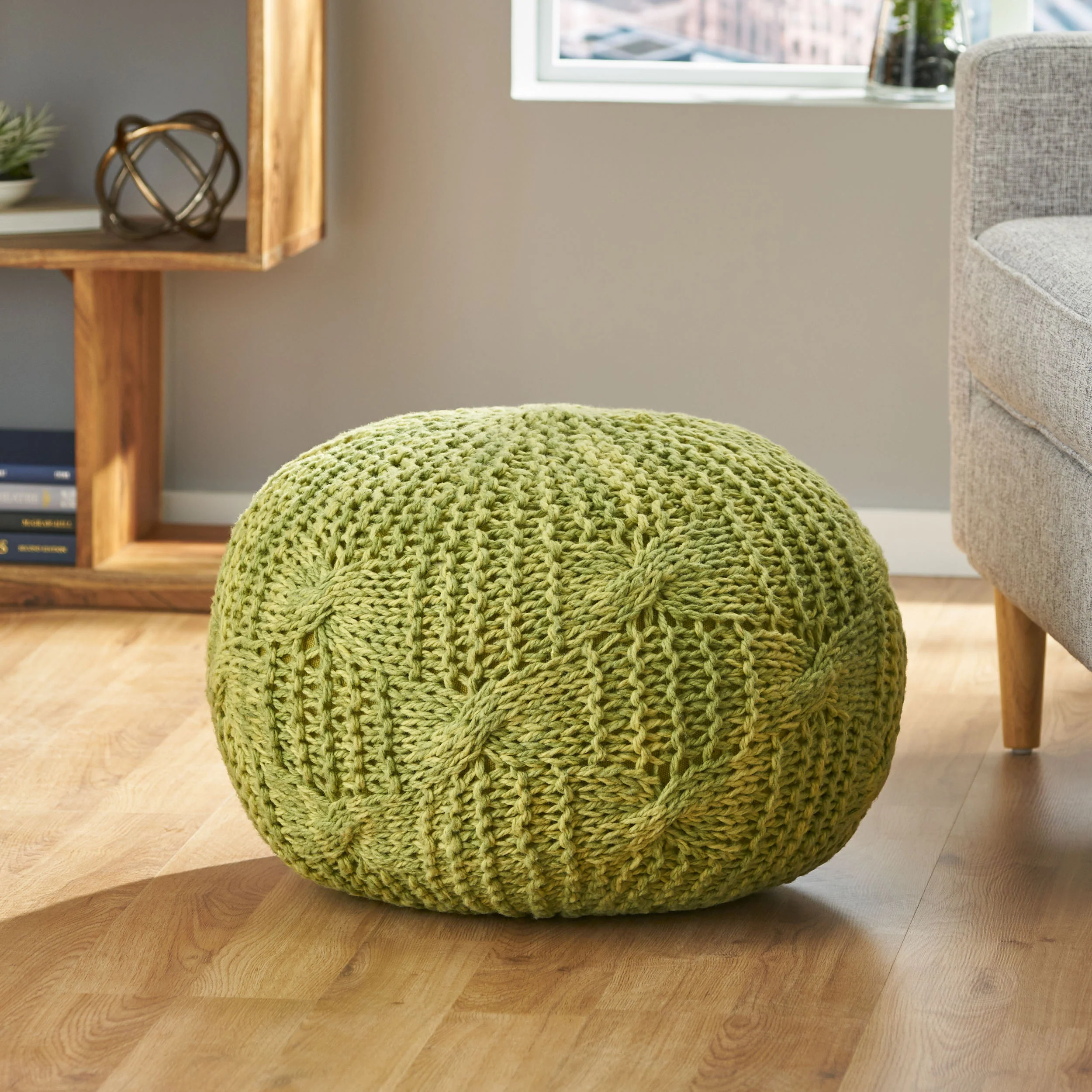 Ash Outdoor Handcrafted Modern Fabric Weave Pouf - furnishings