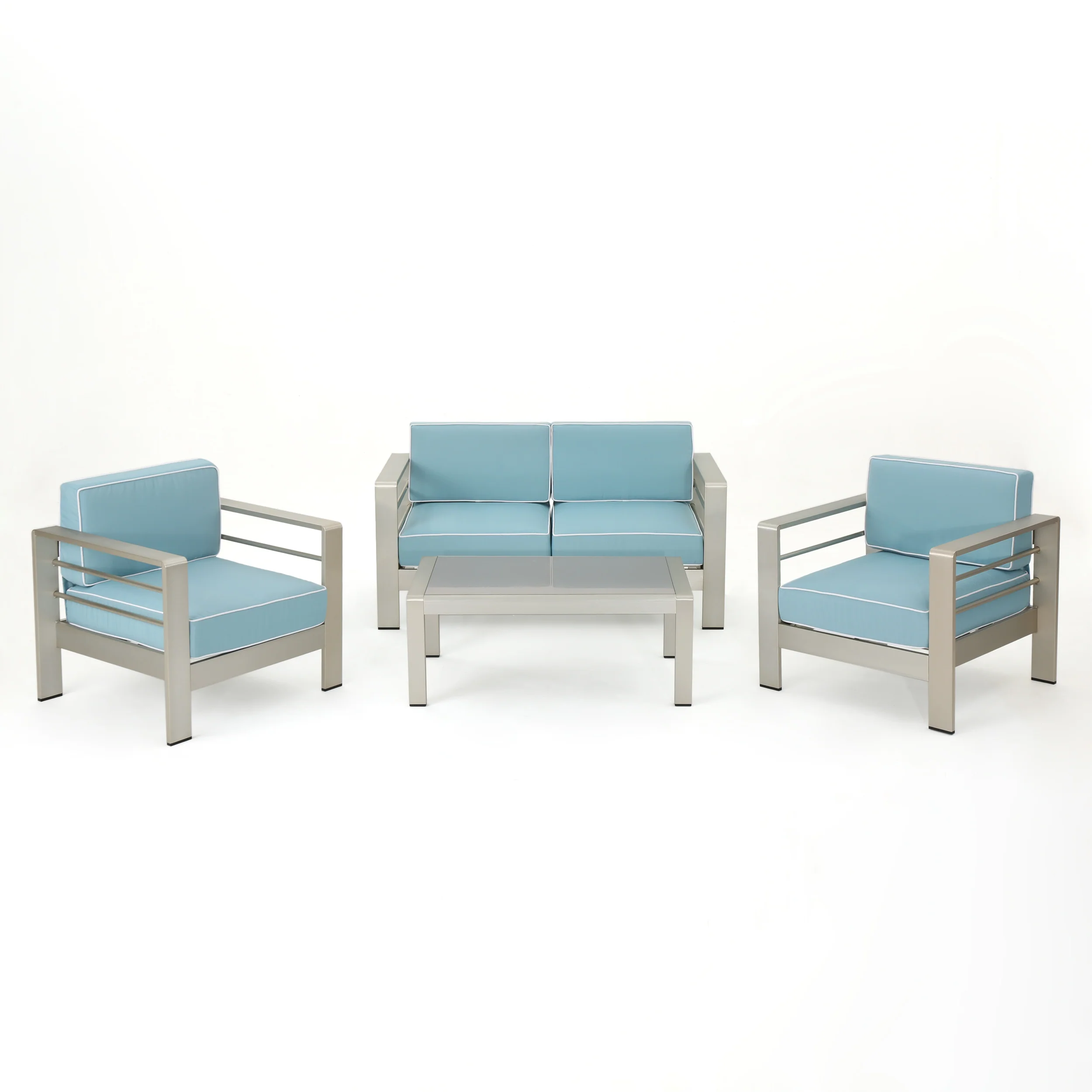 Crested Bay Outdoor 4 Piece Silver Aluminum Framed Chat Set - furnishings