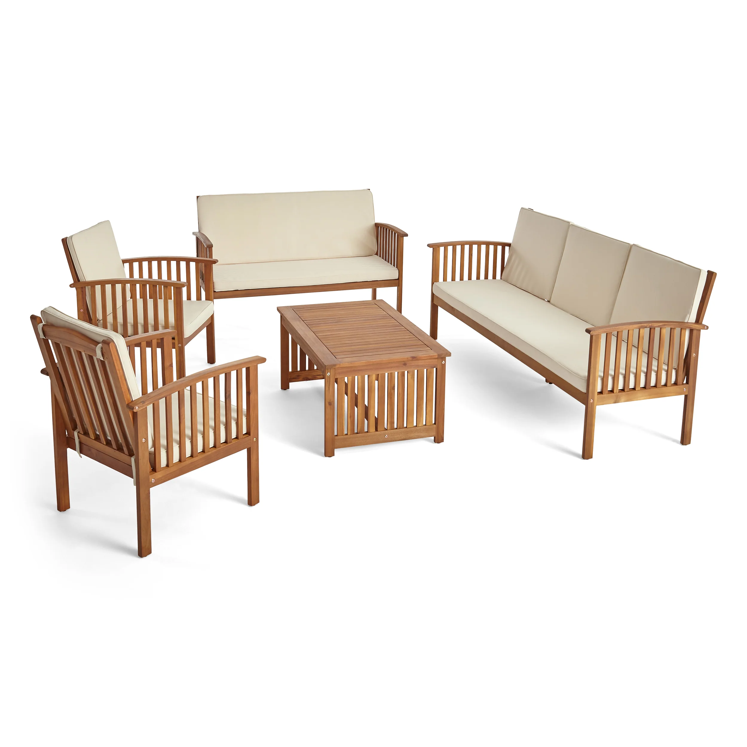 Simona Outdoor 5 Piece Acacia Wood Conversational Set - furnishings