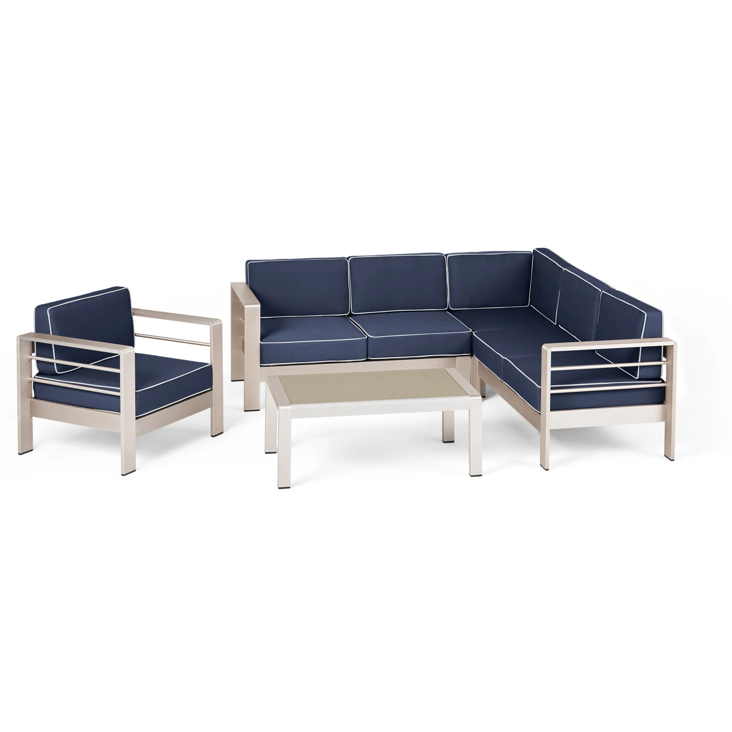 Crested Bay Outdoor Aluminum 5 Piece Sofa Set with Sunbrella Cushions - furnishings
