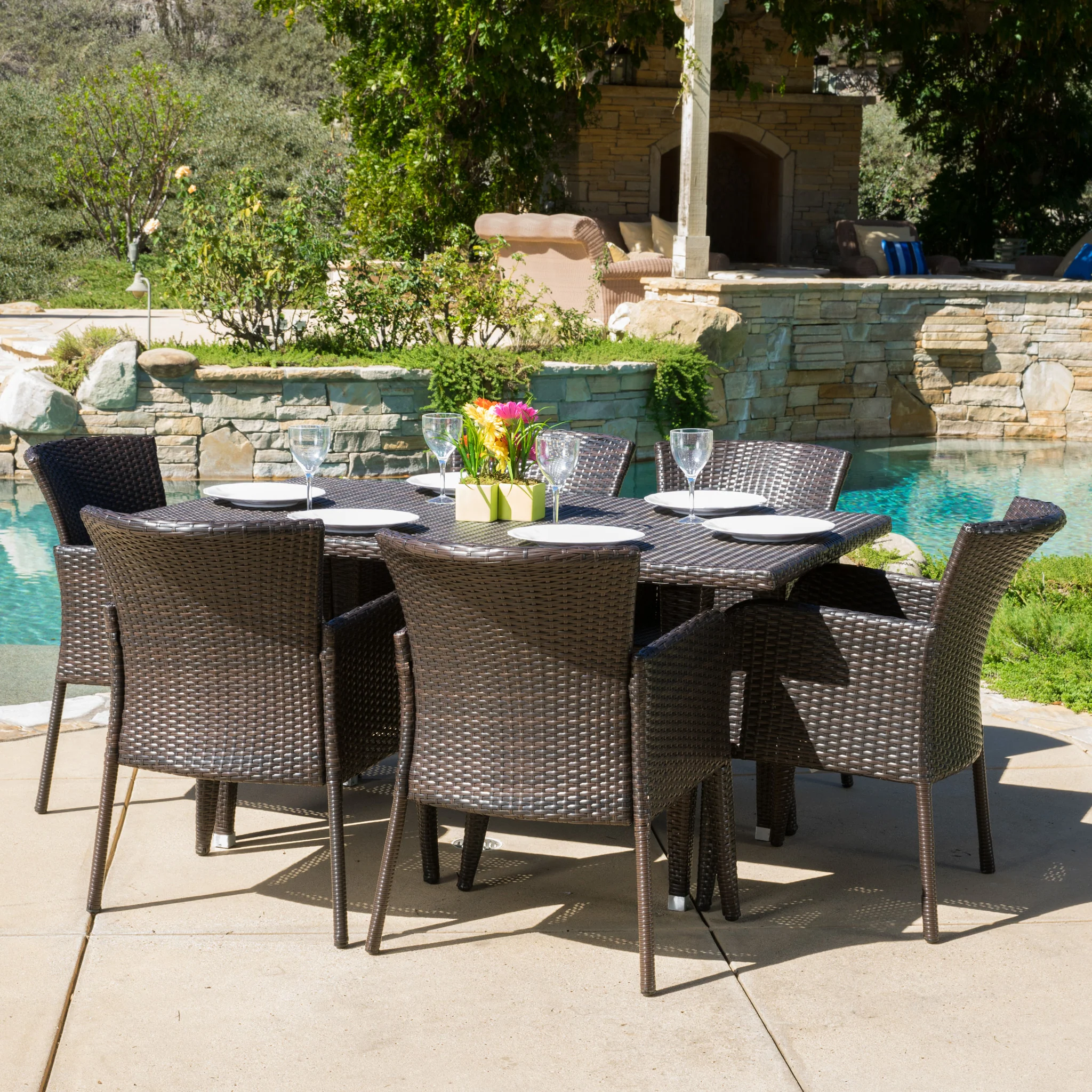 Maple Outdoor 7-piece Wicker Dining Set - furnishings