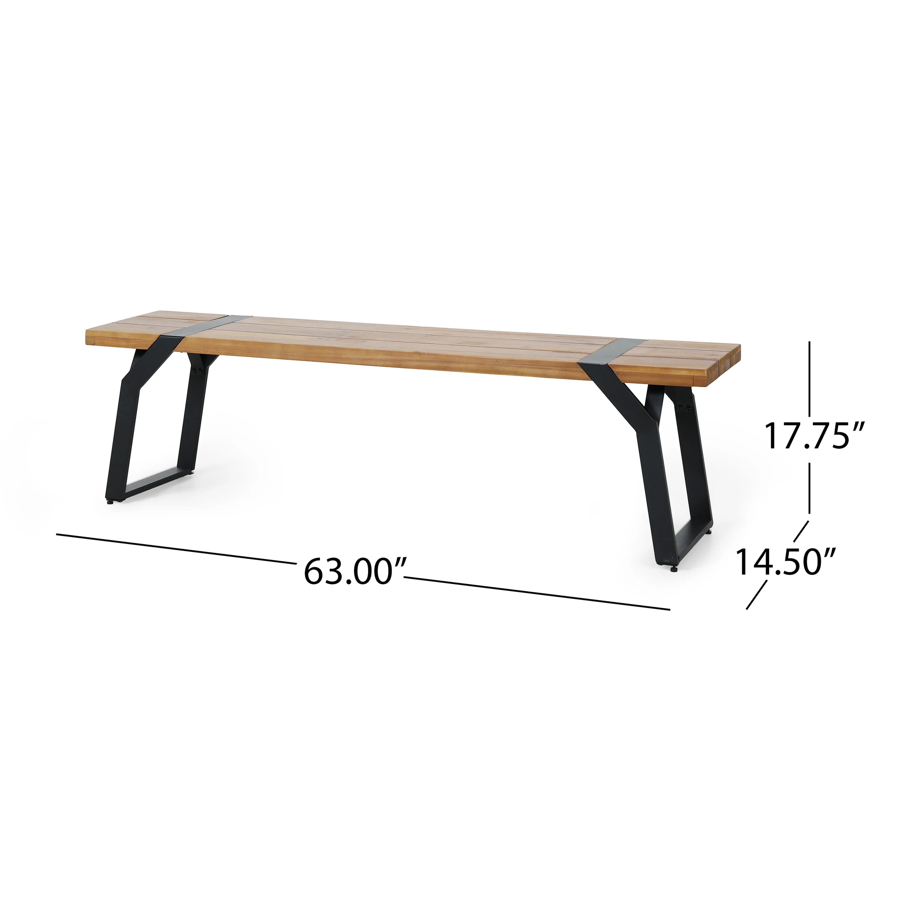 Pepple Outdoor Acacia Wood and Iron Dining Bench - furnishings