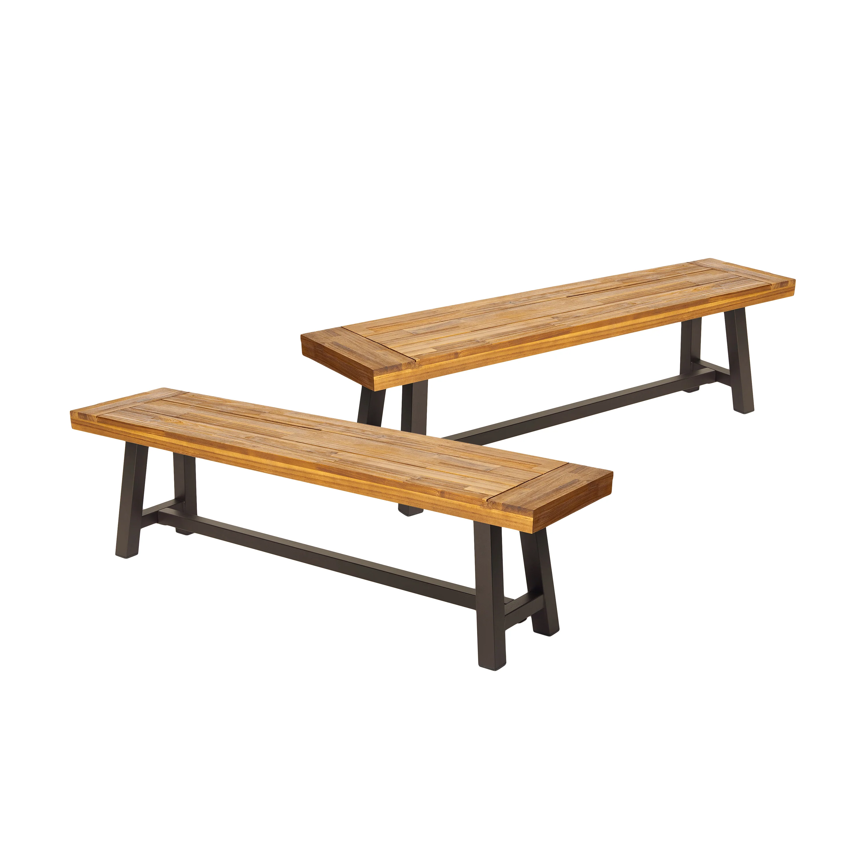 Bowman Outdoor Acacia Wood Benches, Set of 2 - furnishings