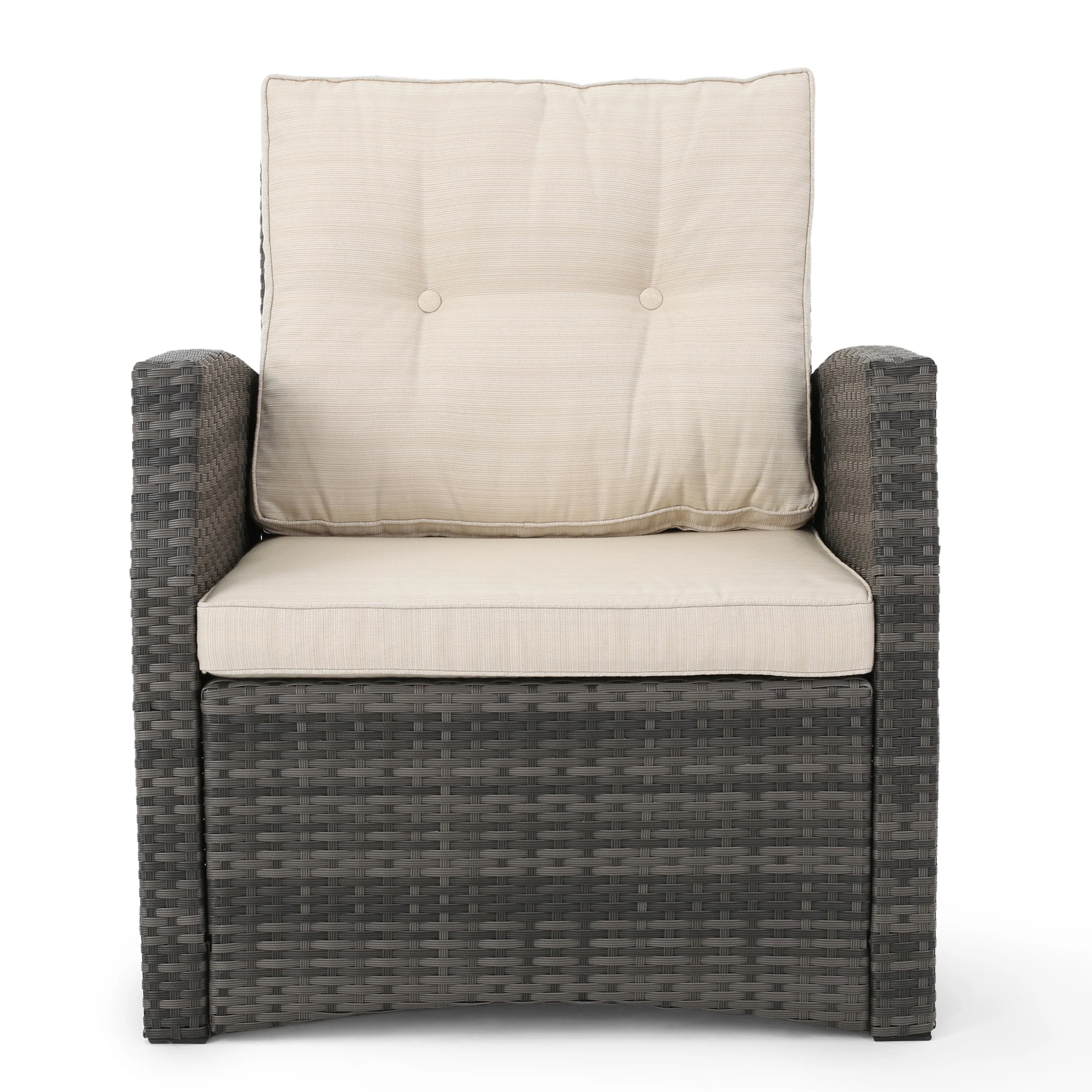 Jake Outdoor 7 Seater Wicker Chat Set with Light Weight Concrete Fire Pit, Gray and Dark Gray - furnishings