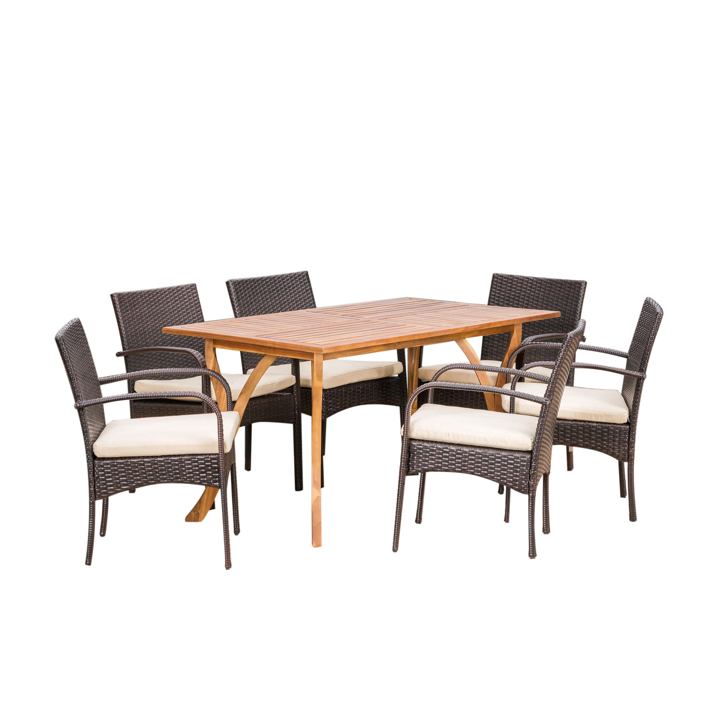 Zakynthos Wicker and Wood 7 Pc. Dining Set - furnishings