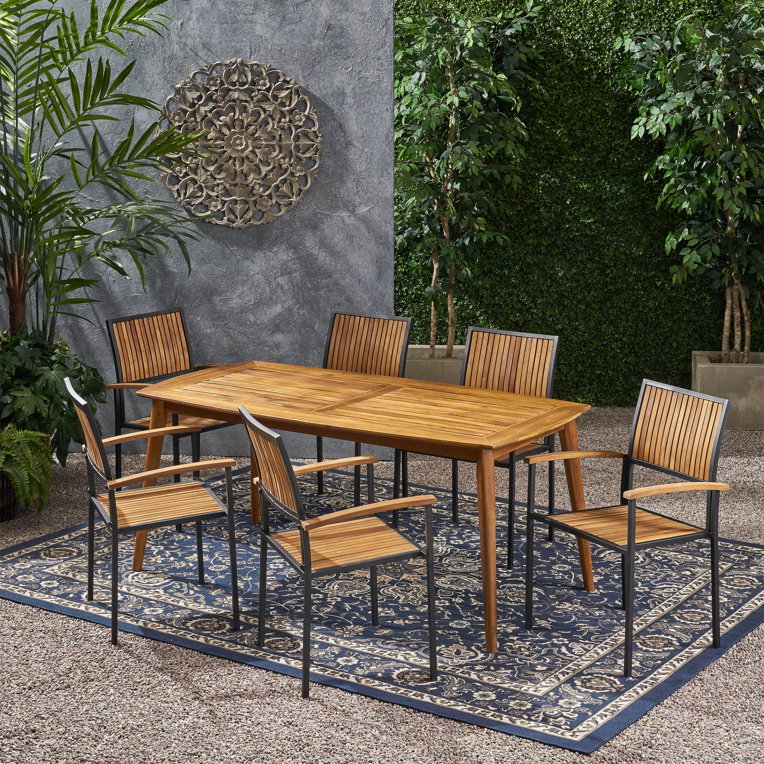 Theresa Outdoor 6 Seater Acacia Wood Dining Set - furnishings