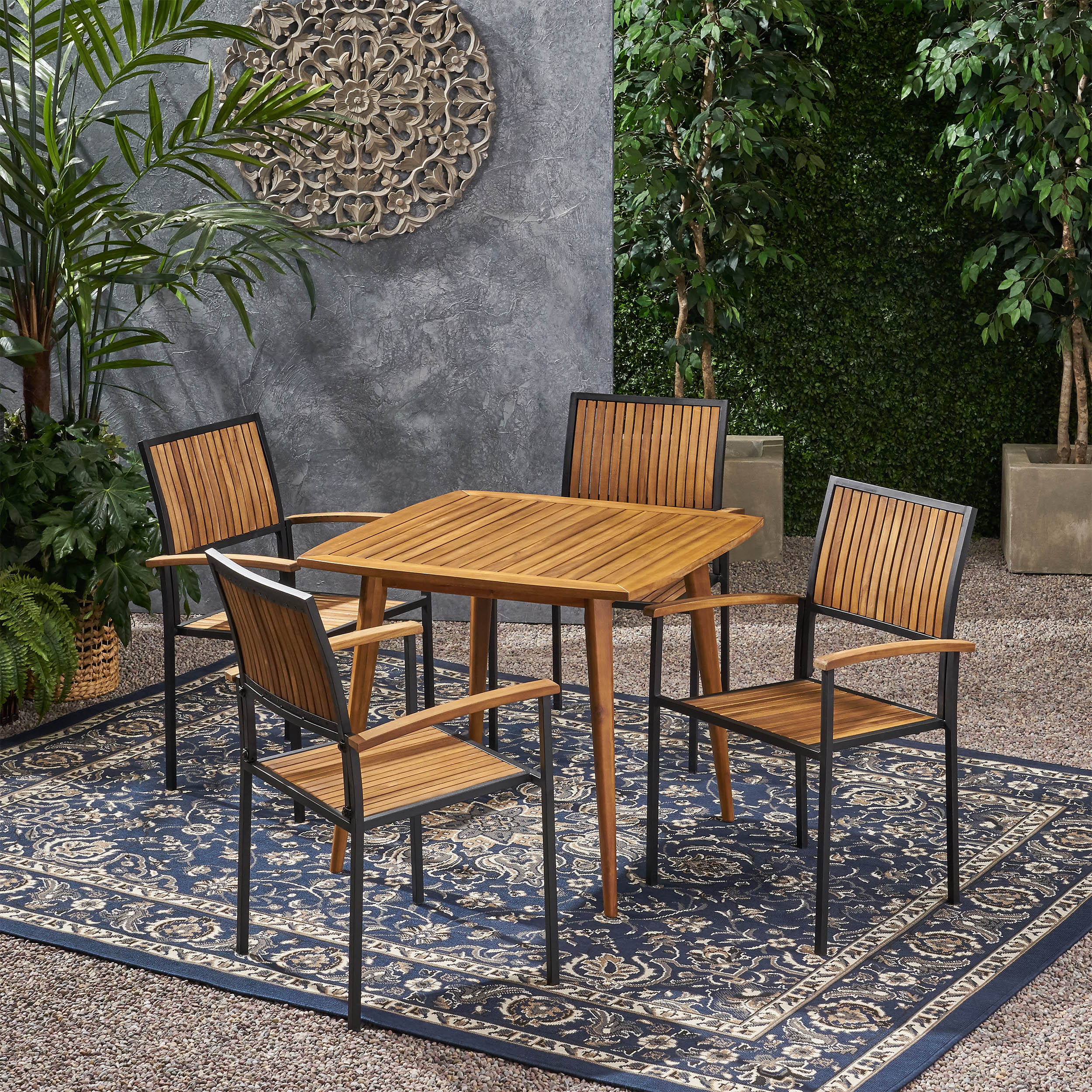 Tabitha Outdoor 4 Seater Acacia Wood Square Dining Set - furnishings