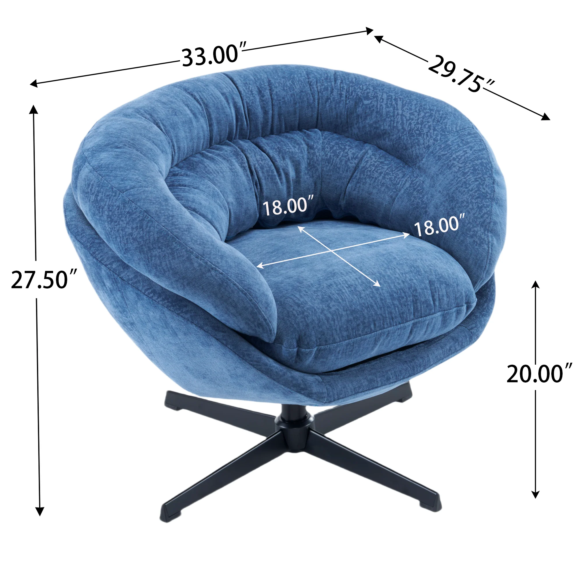 Olevate Chenille Upholstered 360 degree Swivel Arm Chair, Metal Cross-shape legs - furnishings