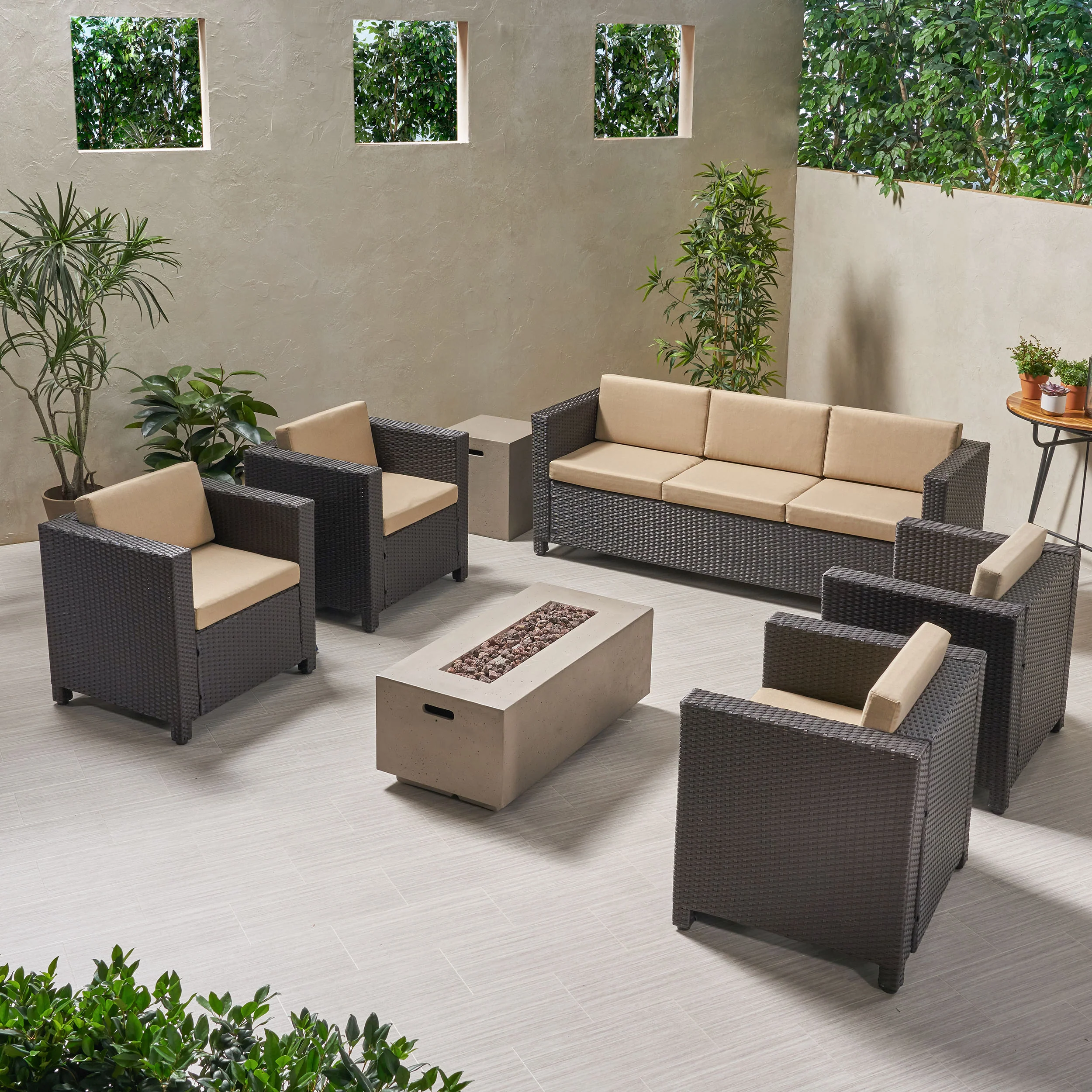 Venice 7-Seater Outdoor Fire Pit Sofa Set - furnishings