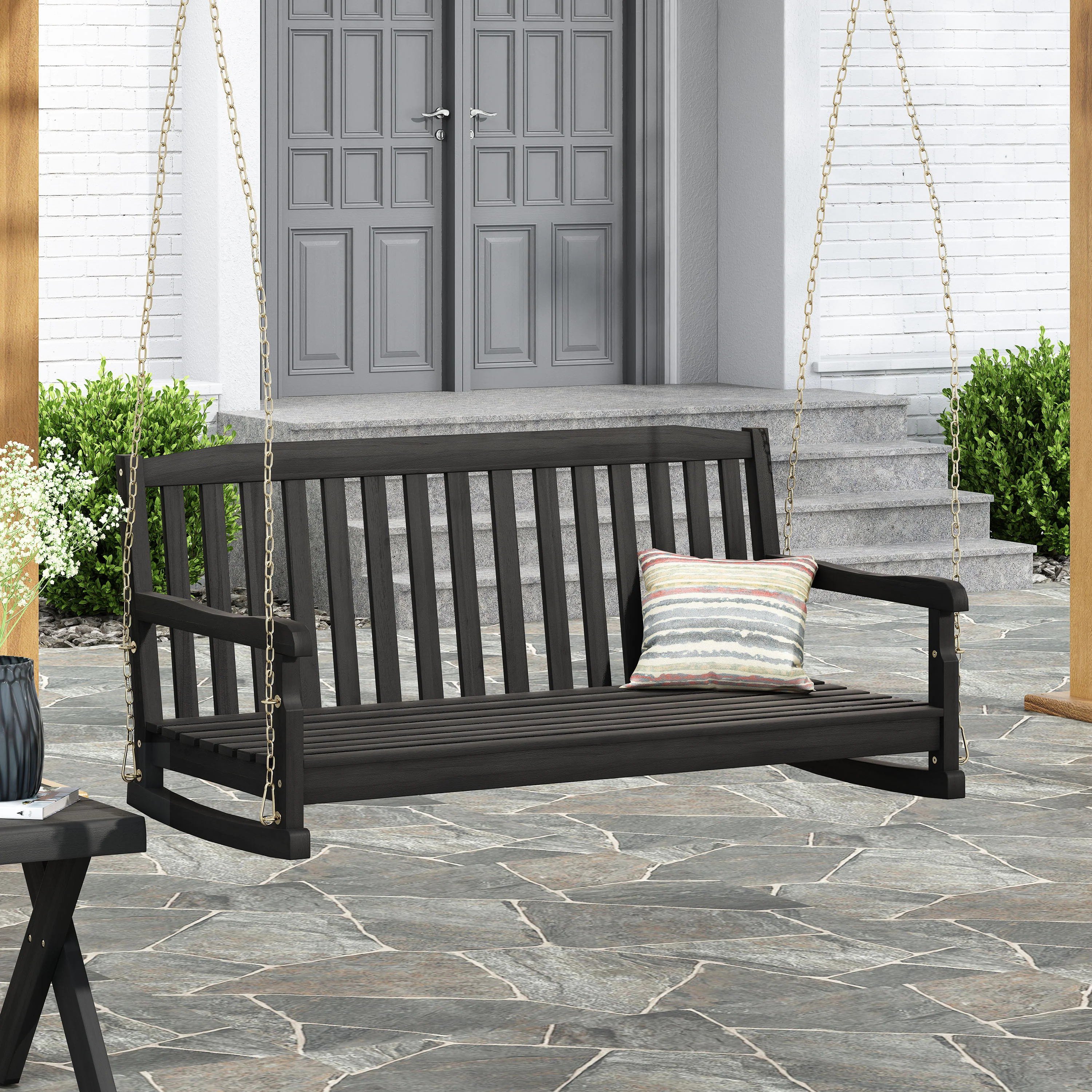 Maurers Outdoor Acacia Wood Hanging Porch Swing - furnishings