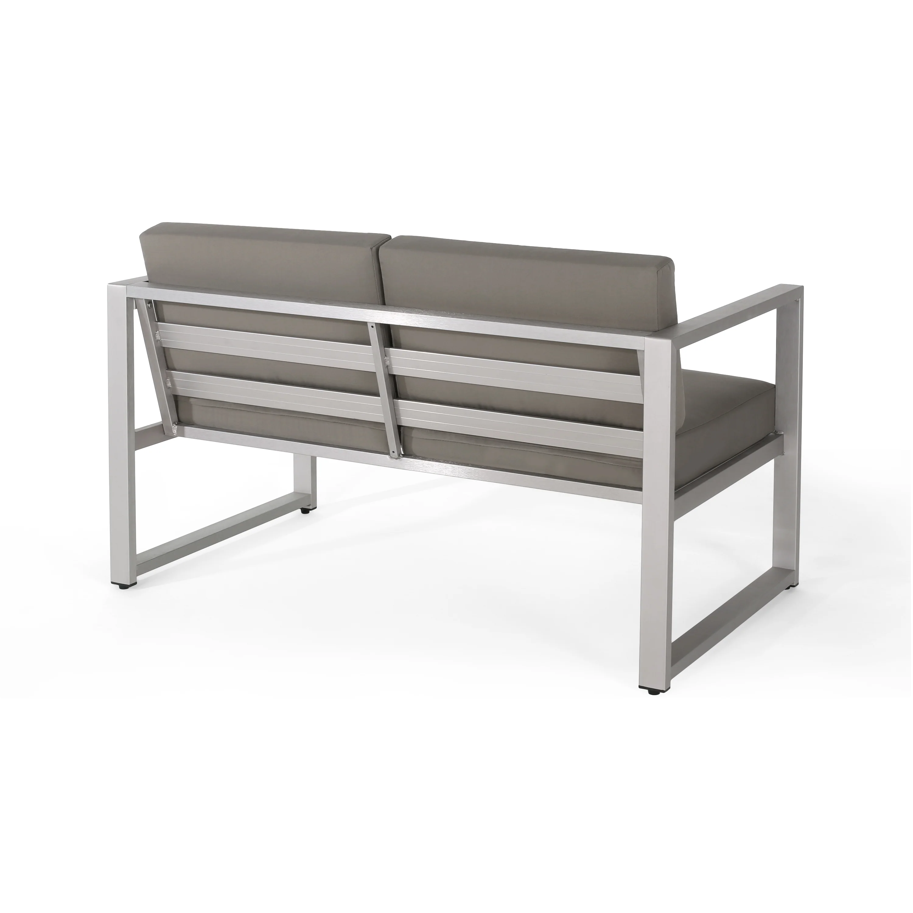 Noah Outdoor 4 Piece Silver Rust-Proof Aluminum Chat Set with Gray Water Resistant Cushions - furnishings