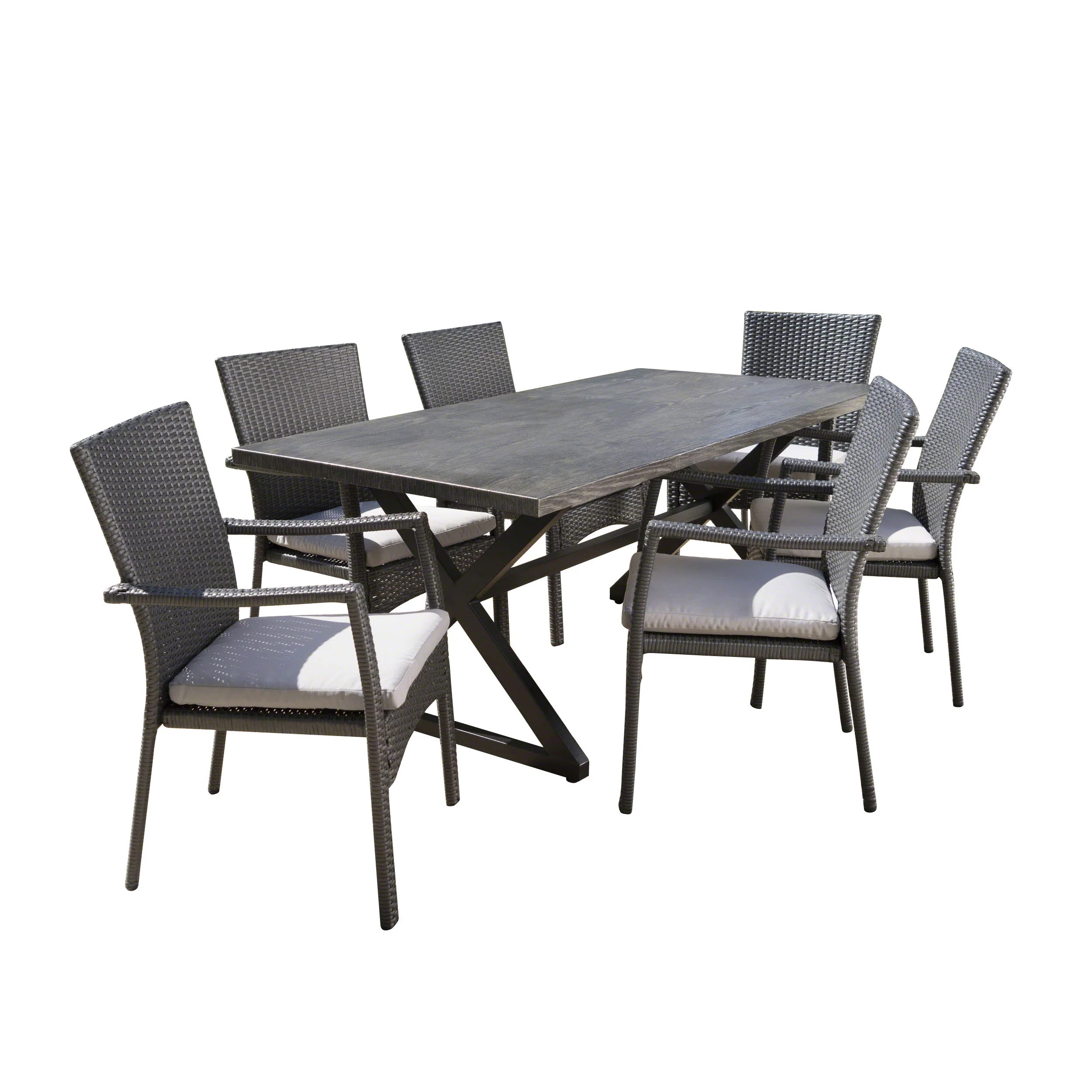Adelade Outdoor 7 Piece Aluminum Dining Set with Wicker Dining Chairs - furnishings