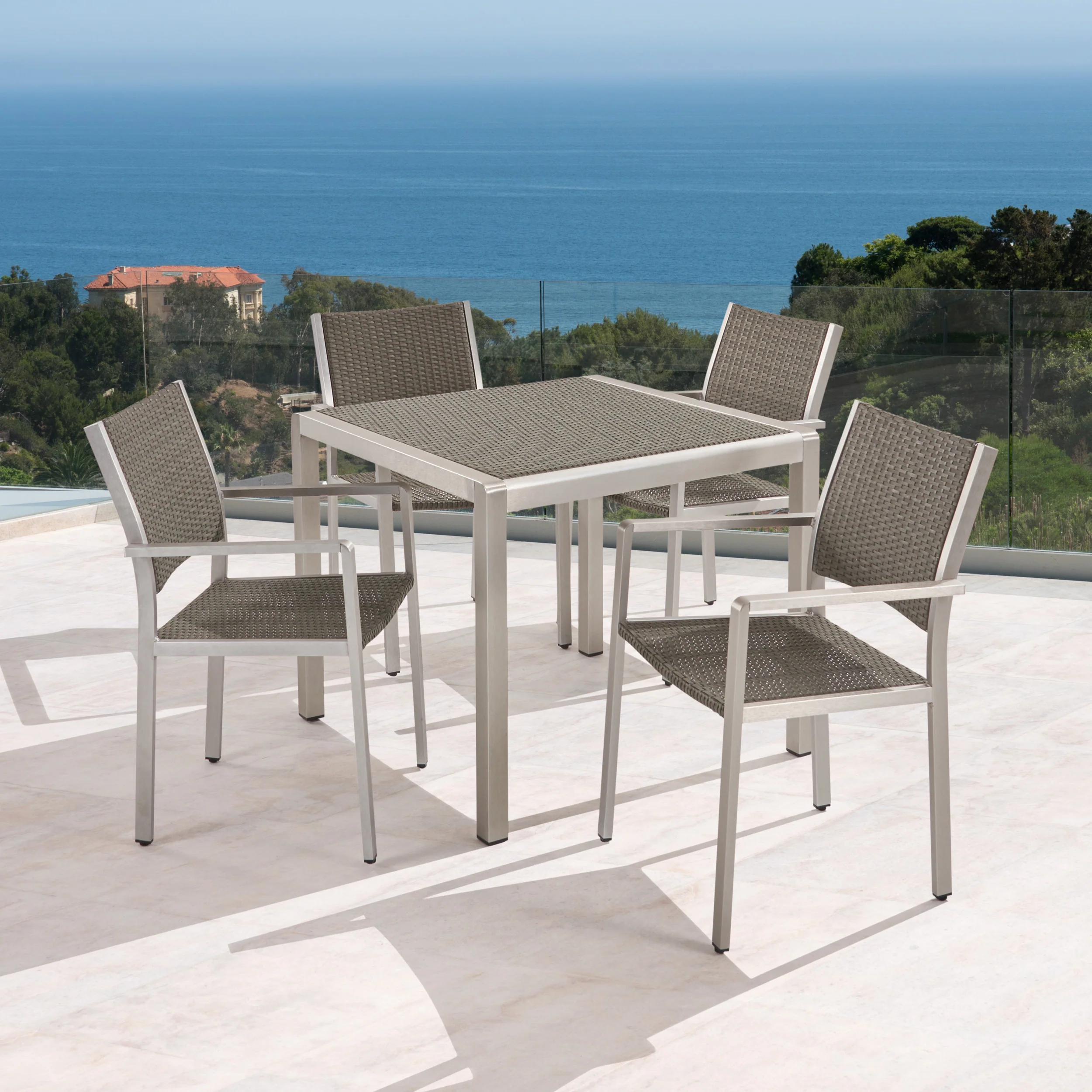 Julia Patio Dining Set - 4-Seater - Anodized Aluminum - Wicker Seats - furnishings