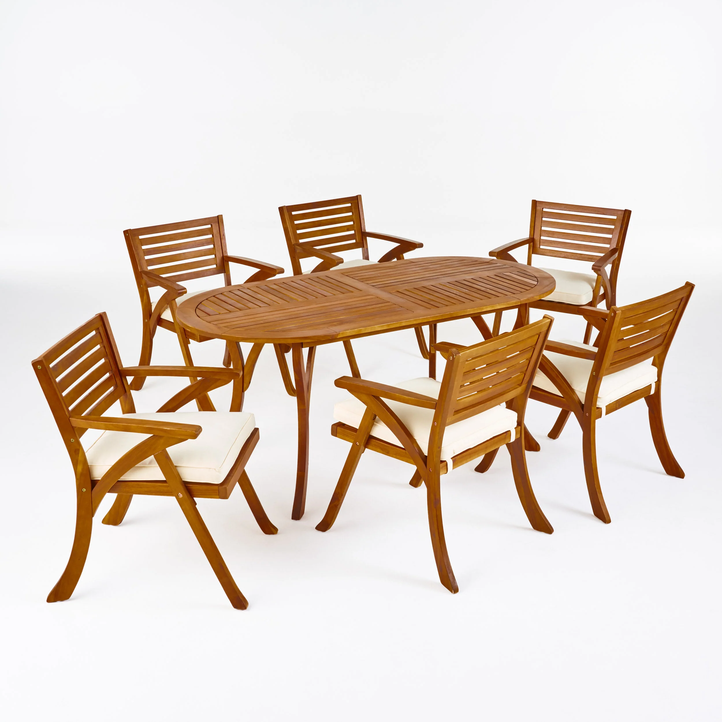 Hestia Outdoor 6 Seater Acacia Wood Oval Dining Set with Cushions - furnishings