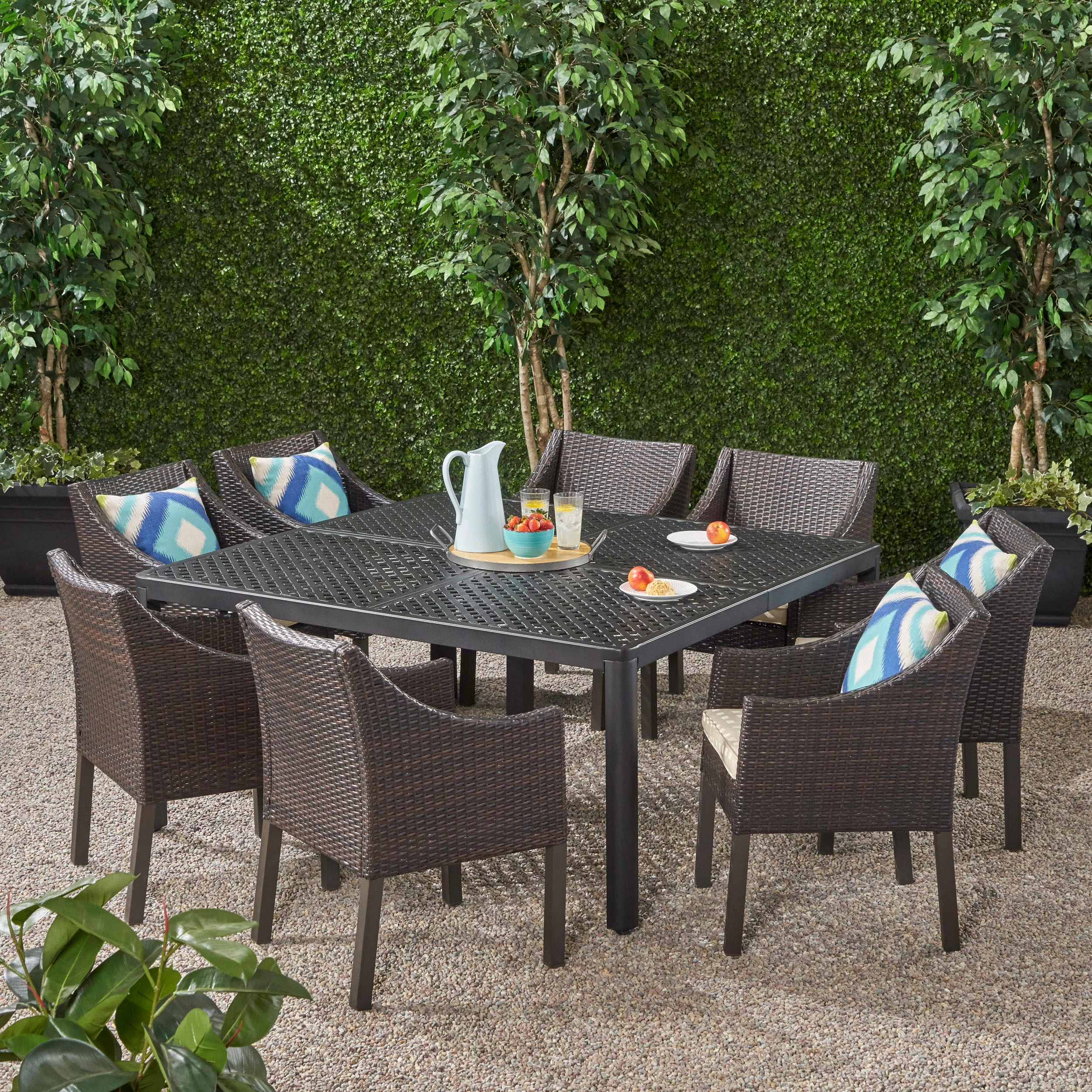 Megan Outdoor Aluminum and Wicker 8 Seater Dining Set - furnishings