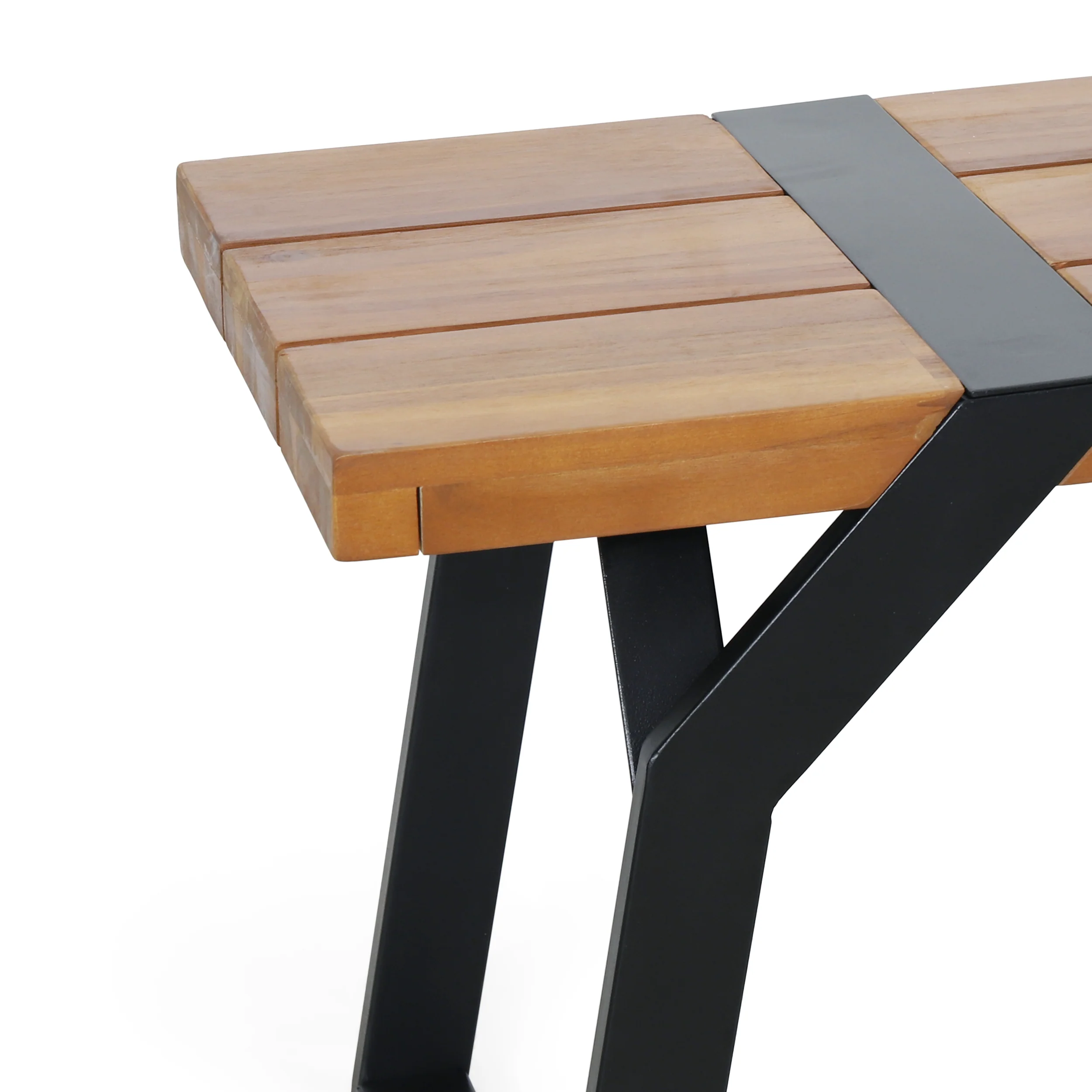 Pepple Outdoor Acacia Wood Dining Bench, Teak and Black - furnishings