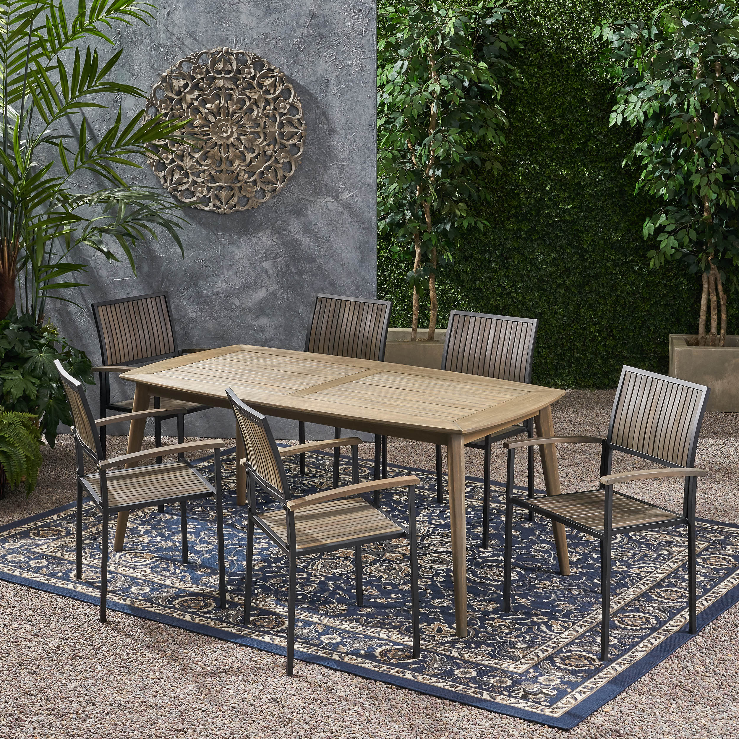 Theresa Outdoor 6 Seater Acacia Wood Dining Set - furnishings