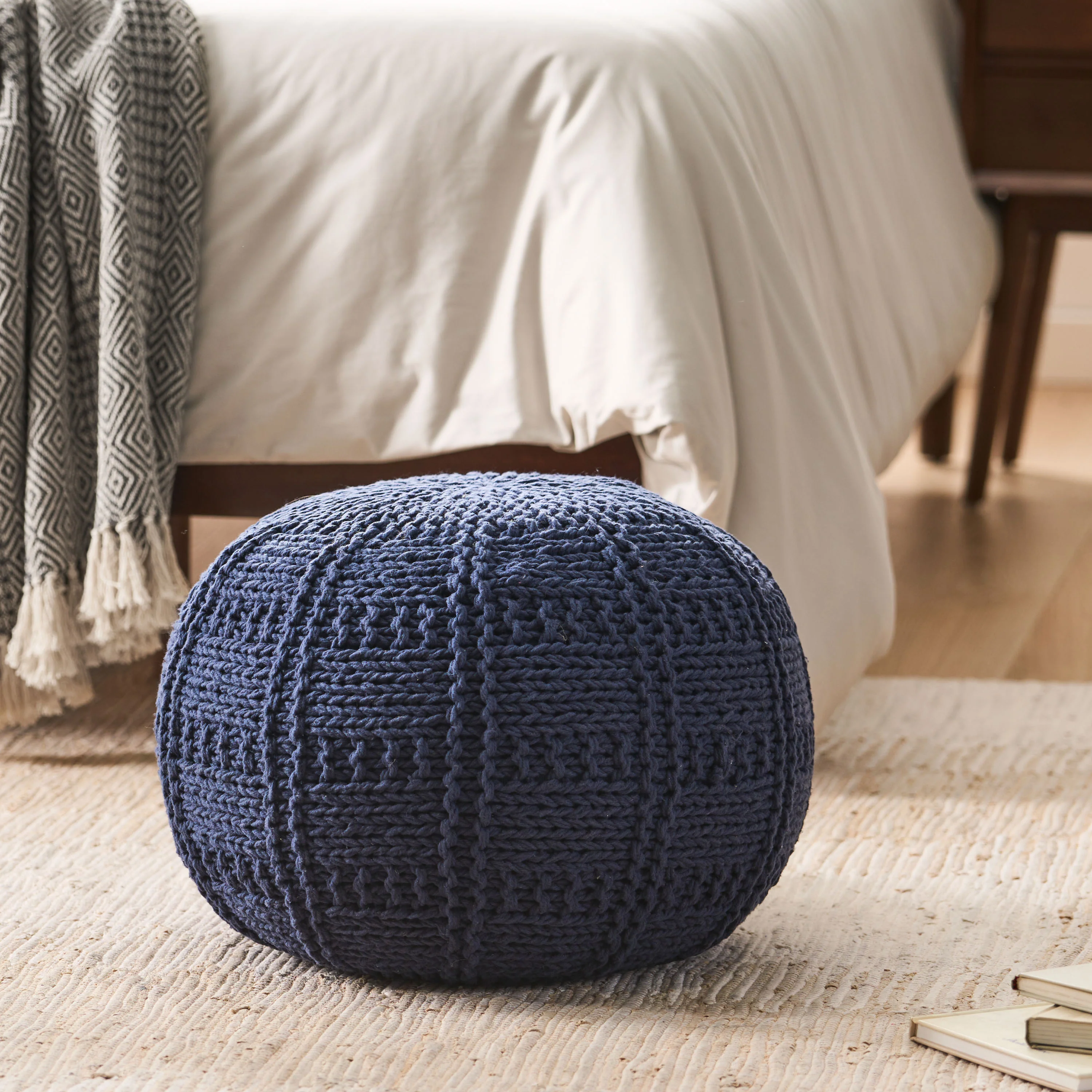 Valentine Handcrafted Modern Fabric Pouf - furnishings