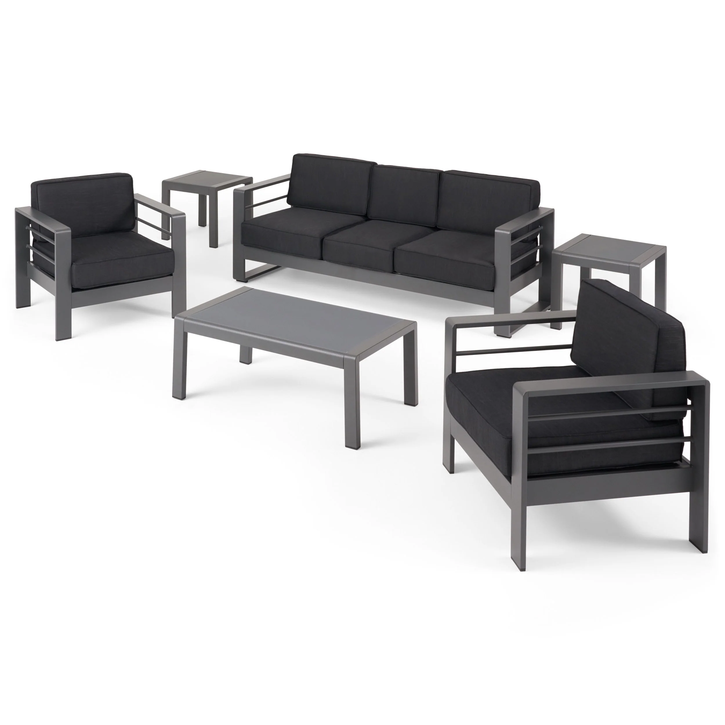 Cherie Outdoor 5 Seater Aluminum Sofa Chat Set with 2 Side Tables - furnishings