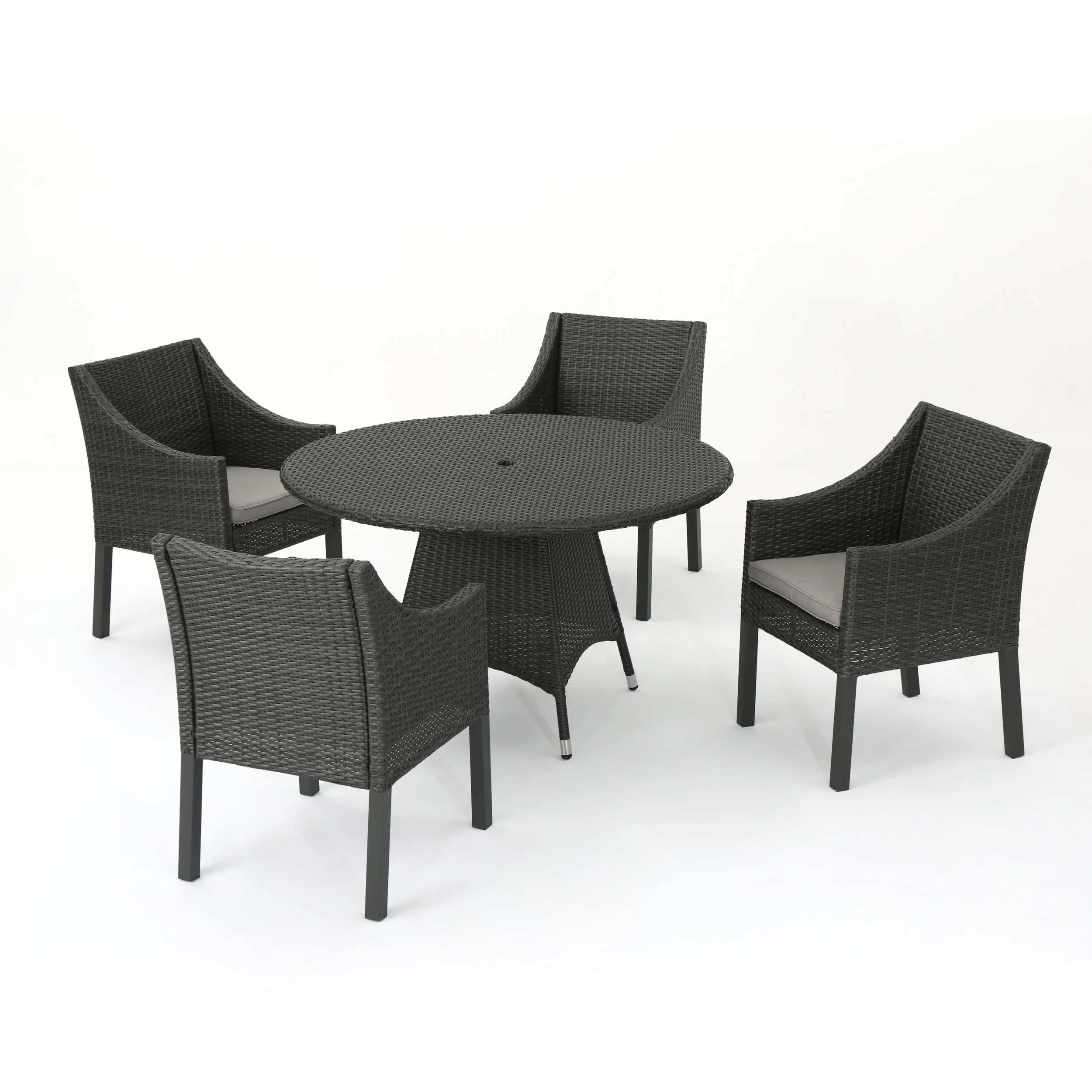 Frances Outdoor 5 Piece Wicker Dining Set with Water Resistant Cushions - furnishings