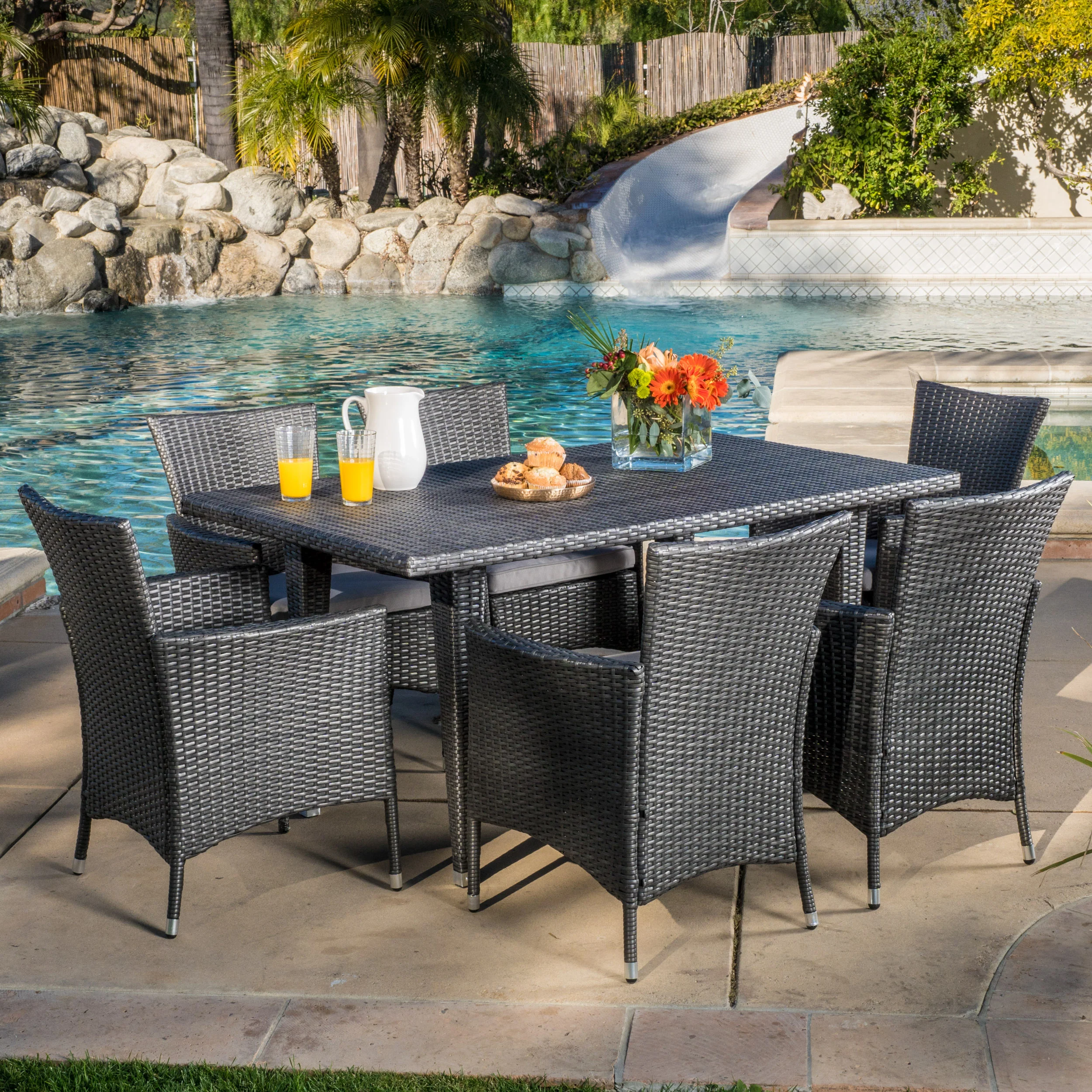 Malta Outdoor 7pc Grey Dining Set - furnishings