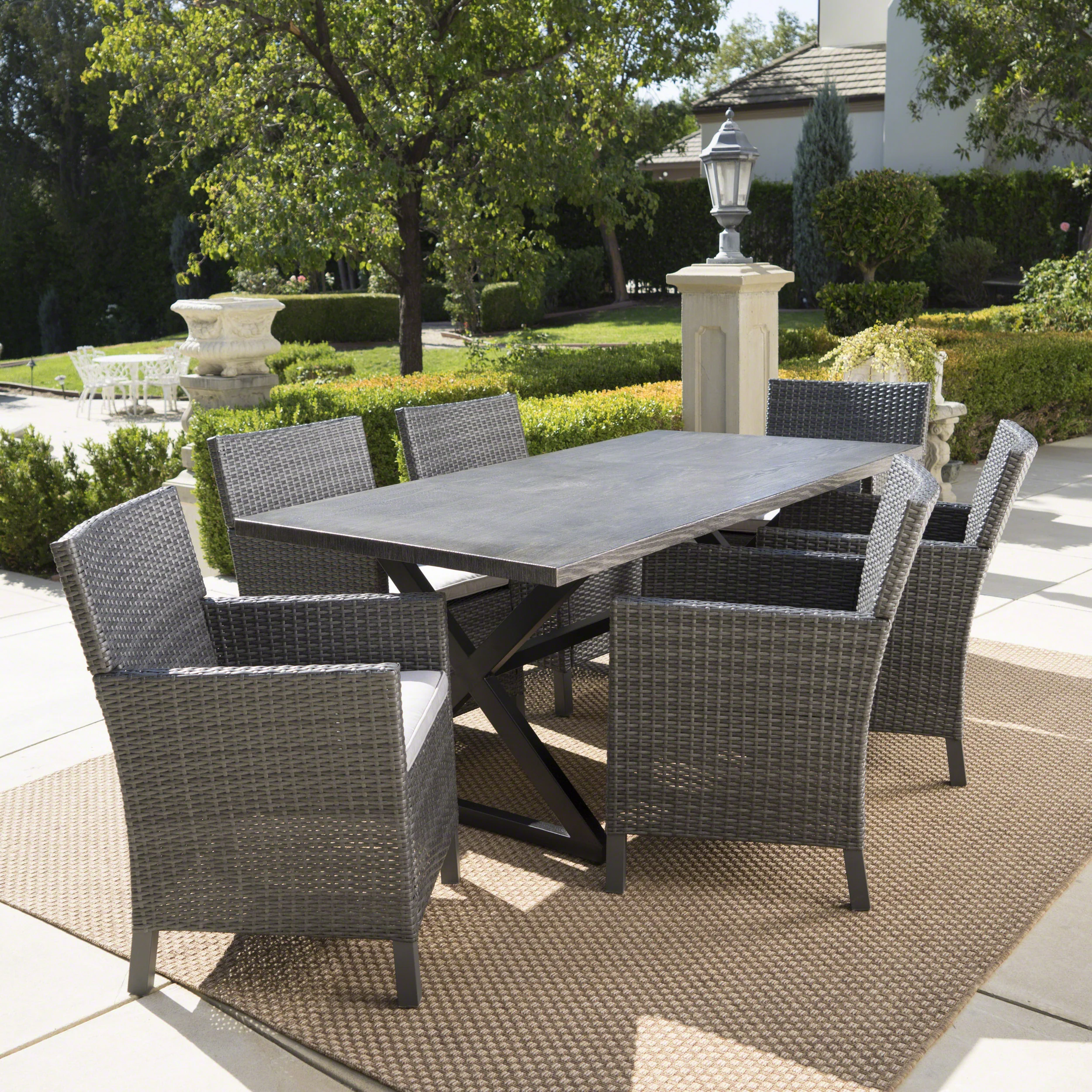 Blane Outdoor 7 Piece Grey Dining Set with Aluminum Dining Table - furnishings