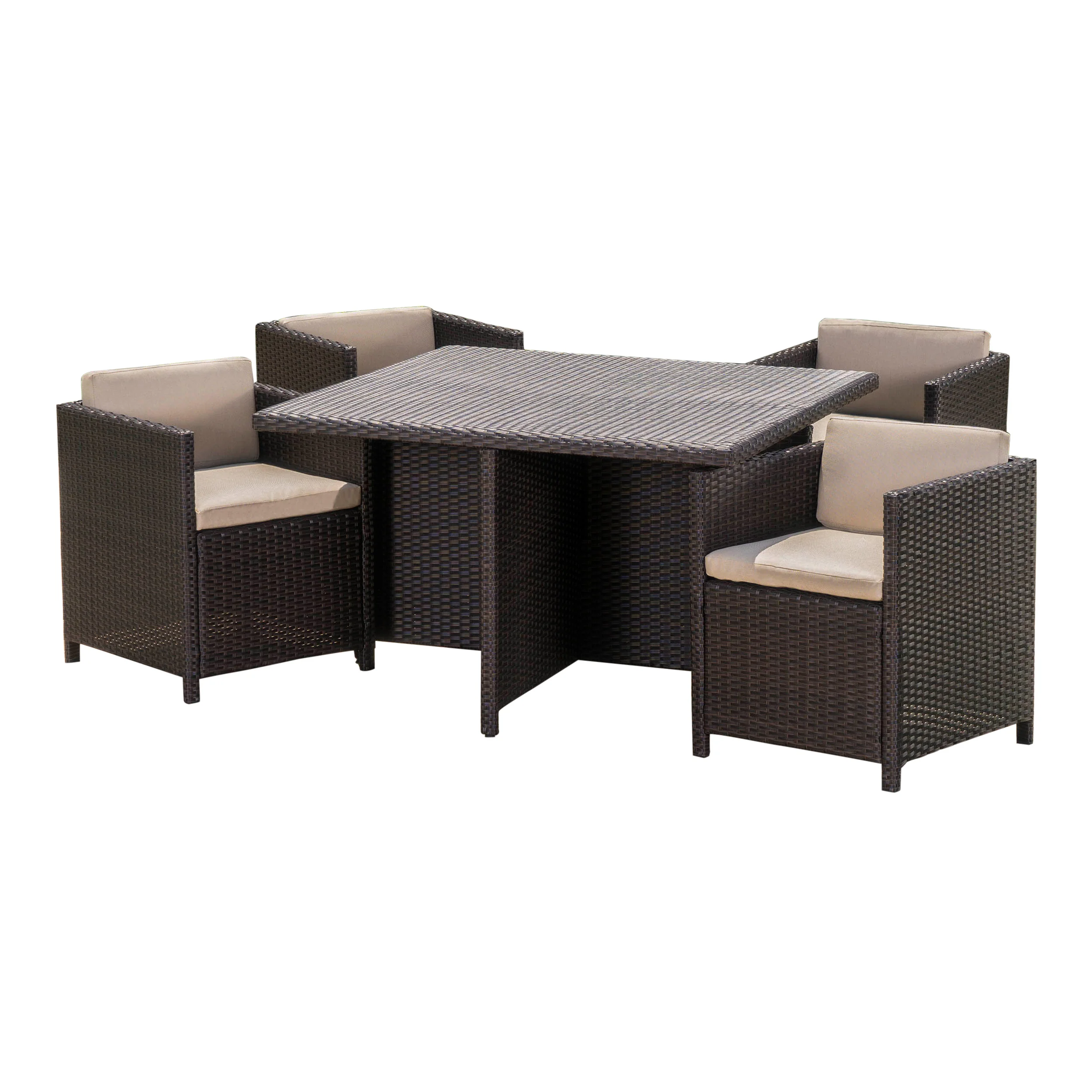 Pueblo Outdoor Wicker 5Pc Dining Set w/ Water Resistant Cushions - furnishings