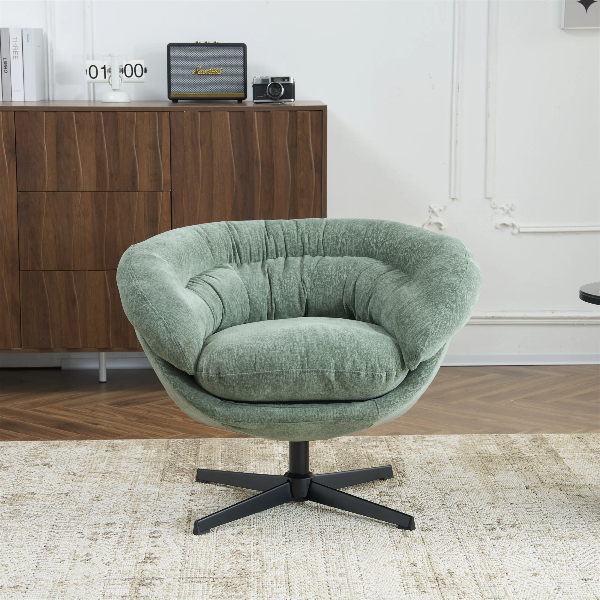 Olevate Chenille Upholstered 360 degree Swivel Arm Chair, Metal Cross-shape legs - furnishings