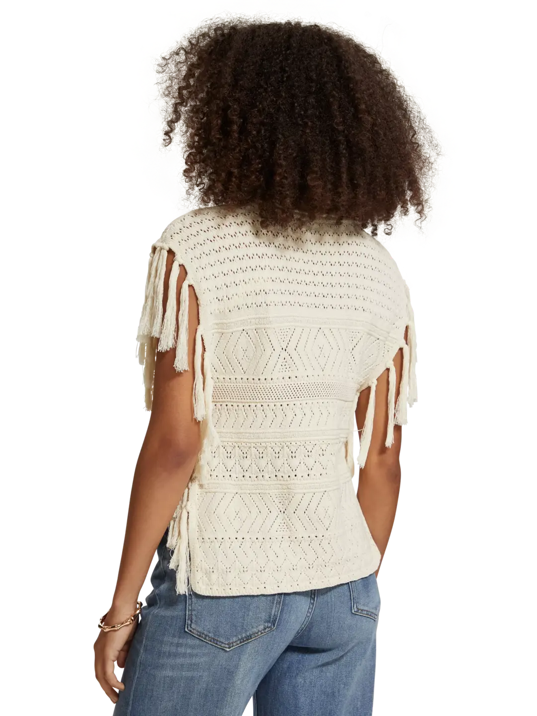 Fringed pointelle knit tank top