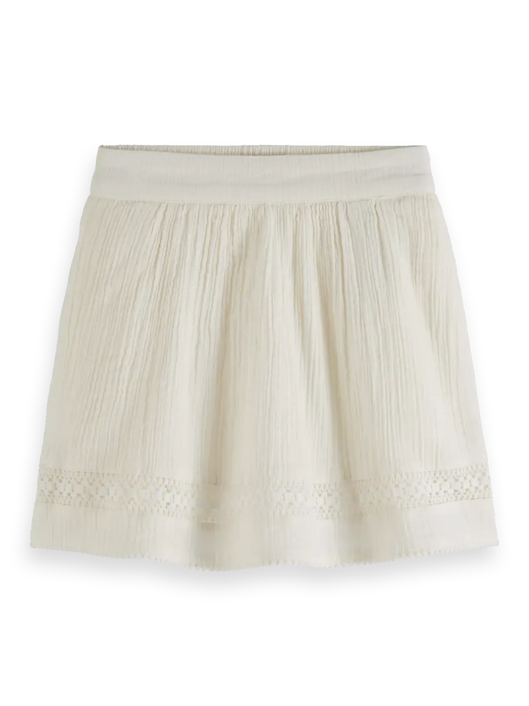 Lace detail crinkle cotton mini skirt
