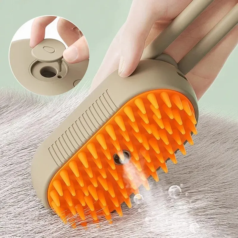 2-in-1 Pet Steam Spray & Massage Brush – Foldable, Rotating Hair Removal Comb