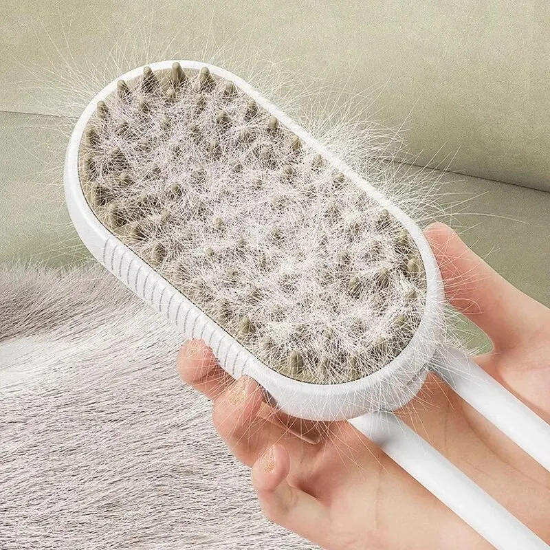 2-in-1 Pet Steam Spray & Massage Brush – Foldable, Rotating Hair Removal Comb