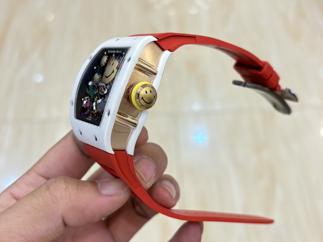 Richard Mille RM 88 Smiley Automatic Tourbillon Watch Replica, Red Rubber Strap