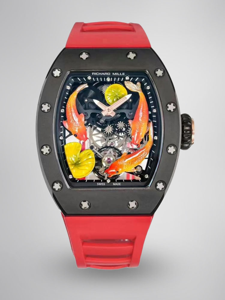 Replica Richard Mille RM S10 Koi Tourbillon Watch – Red Rubber Strap,