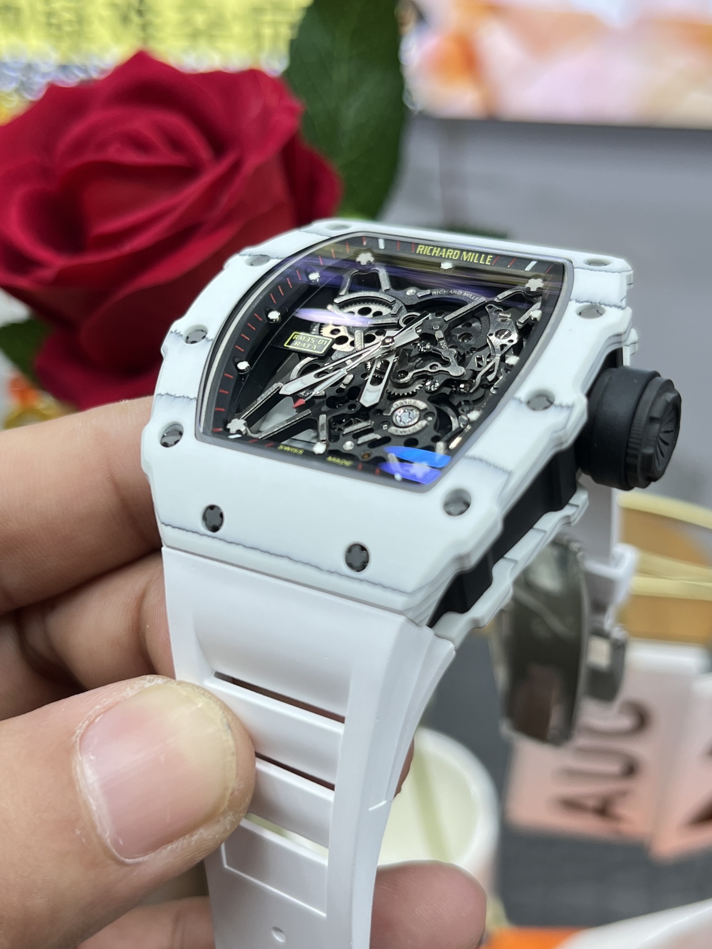 Best Replica RICHARD MILLE RM35-01 White Carbon Skeleton Dial Watch – Super Clone Quality