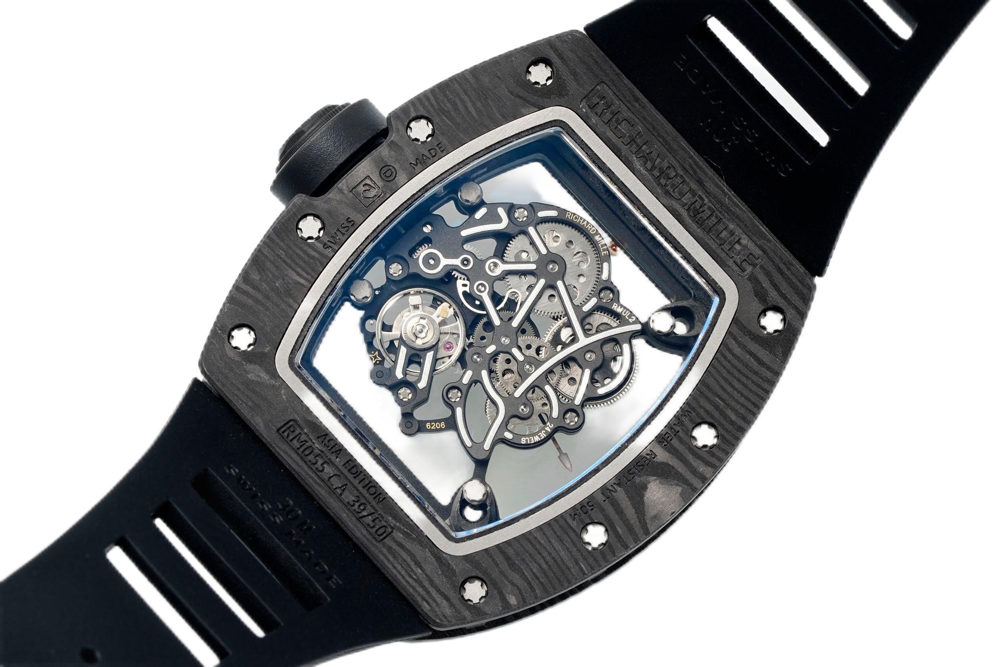 Richard Mille RM055 Skeleton Watch with Black Rubber Strap – Swiss Replica