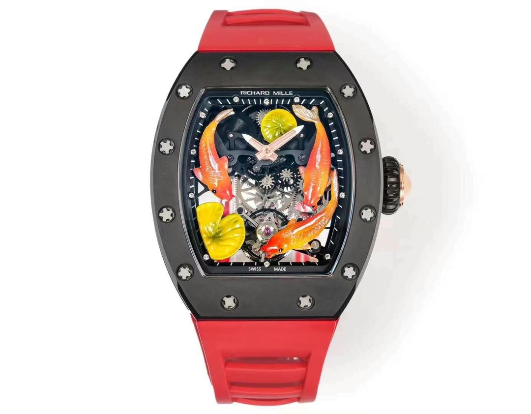 Replica Richard Mille RM S10 Koi Tourbillon Watch – Red Rubber Strap,