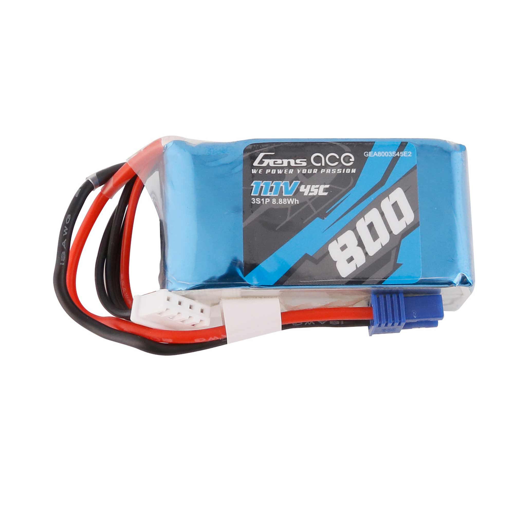Gens ace 11.1V 800mAh 3S 45C LiPo Battery: EC2