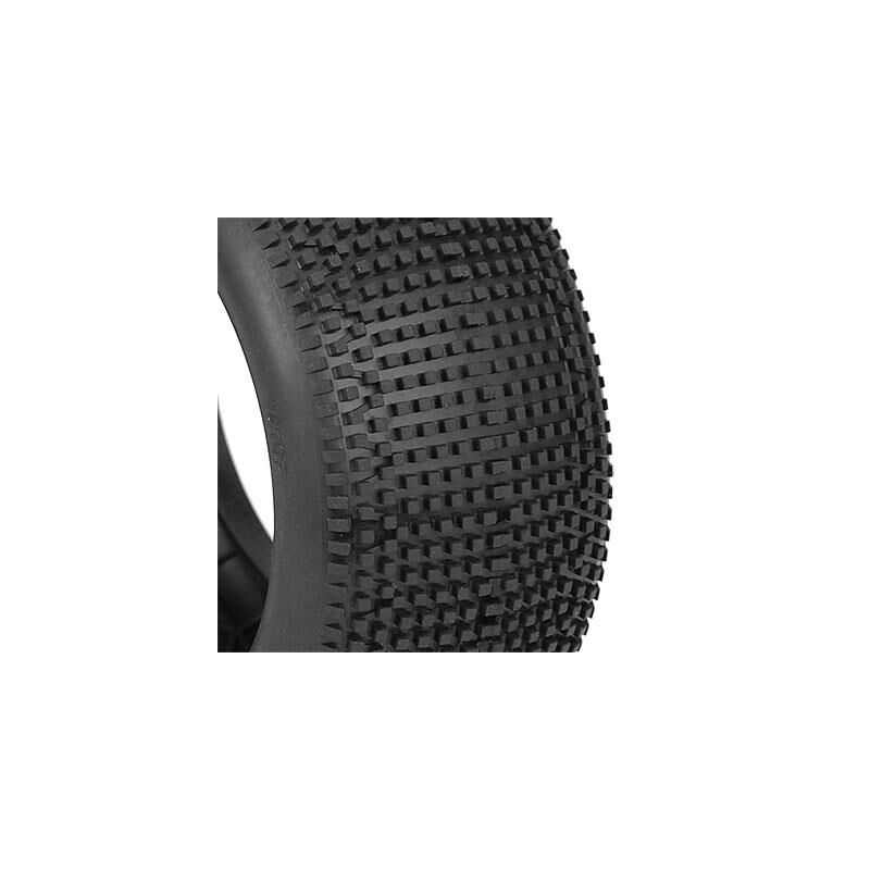 AKA PRODUCTS, INC. 1/8 EVO Impact Super Soft Long Wear Pre-Mounted Tires, White Wheels (2): Truggy