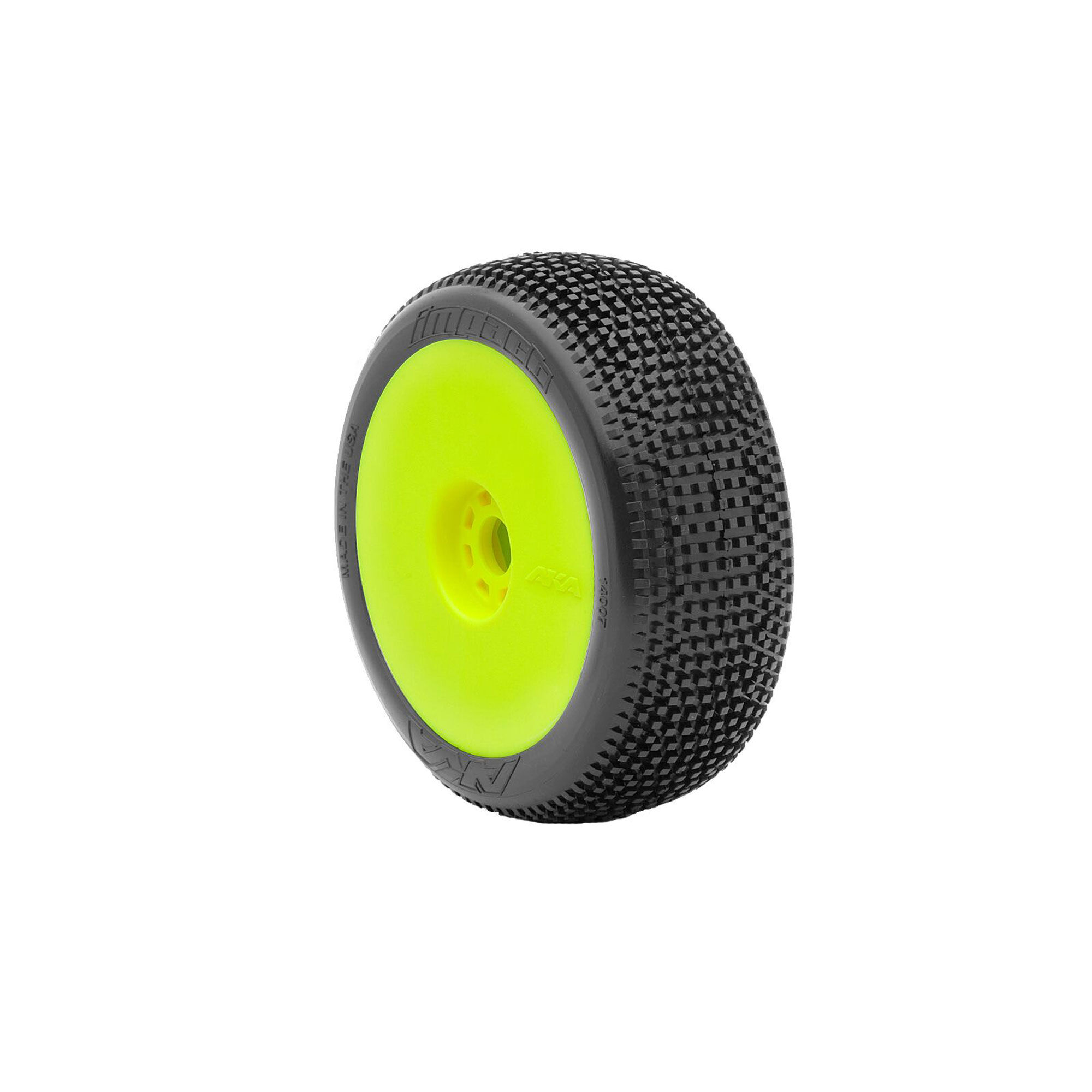 AKA PRODUCTS, INC. 1/8 Impact Soft Long Wear Pre-Mounted Tires, Yellow EVO Wheels (2): Buggy