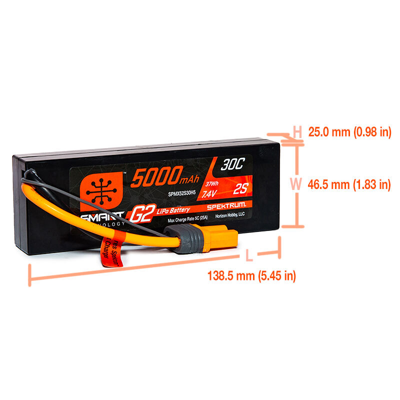 Spektrum Accessories 7.4V 5000mAh 2S 30C Smart G2 Hardcase LiPo Battery: IC5