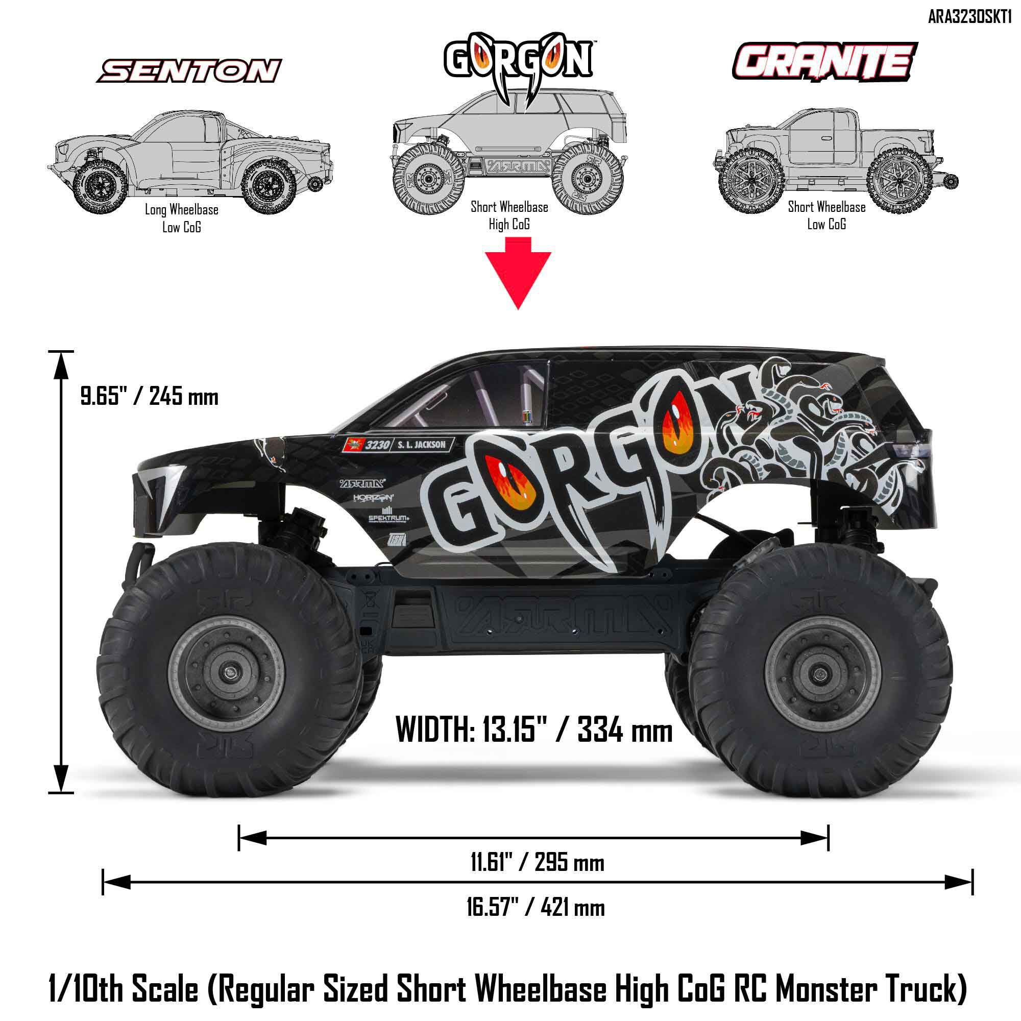 ARRMA 1/10 GORGON 2WD RTA Kit Brushed Monster Truck (Battery & Charger Included), Gun Metal