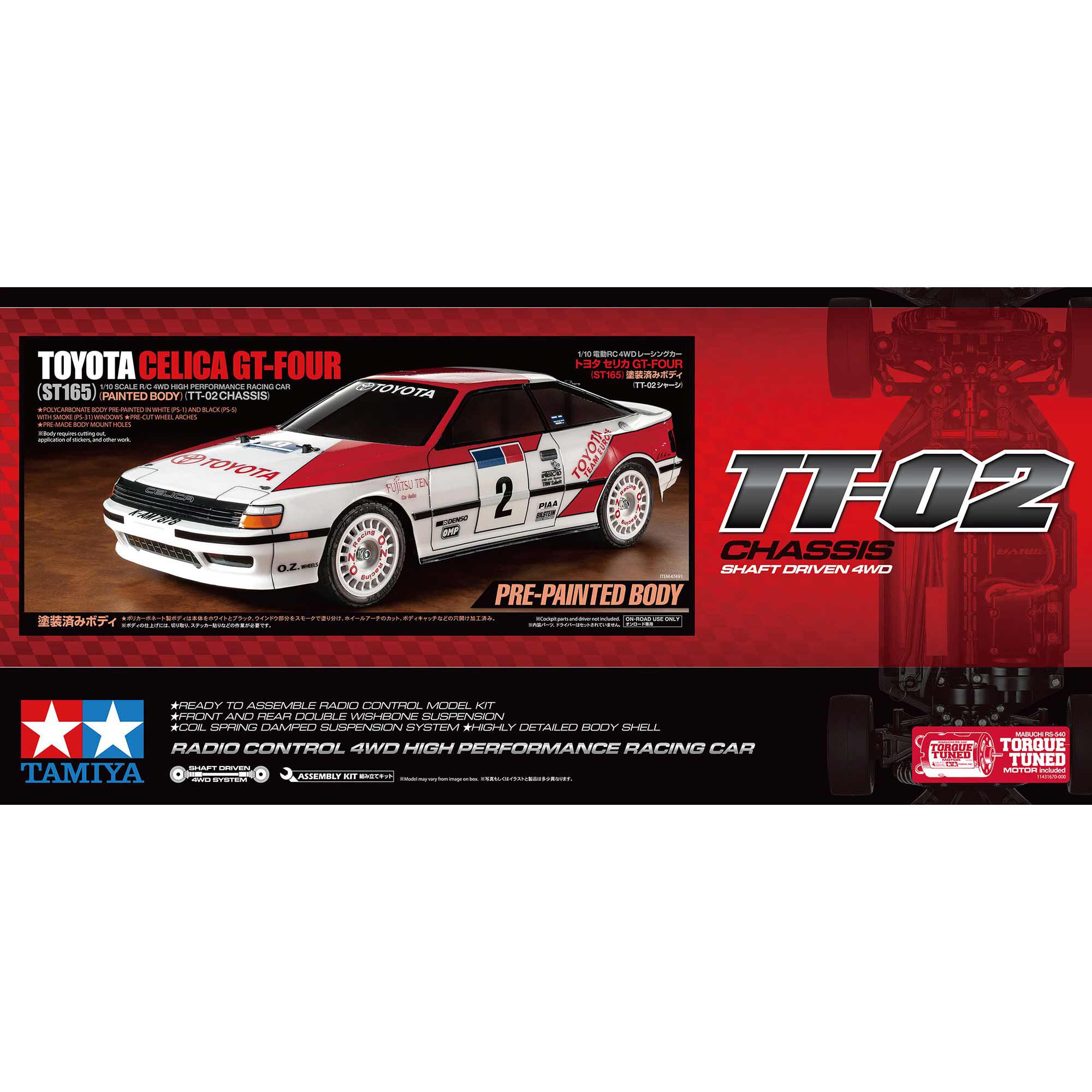 Tamiya 1/10 Toyota Celica GT-Four TT-02 4x4 On-Road Touring Kit, Painted Body