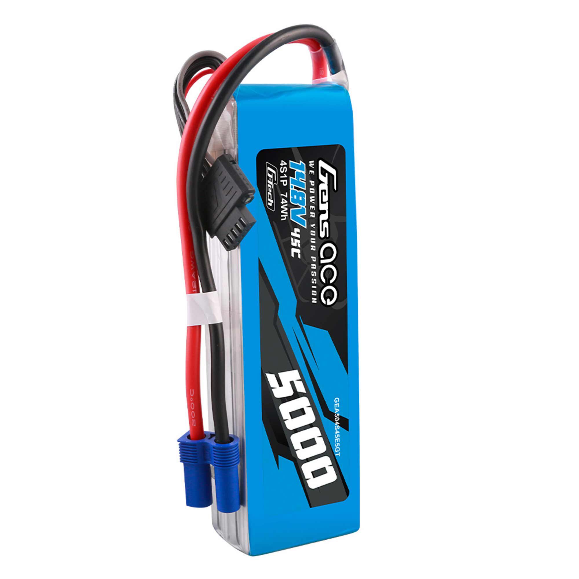 Gens ace 14.8V 5000mAh 4S 45C G-Tech Smart LiPo Battery: EC5