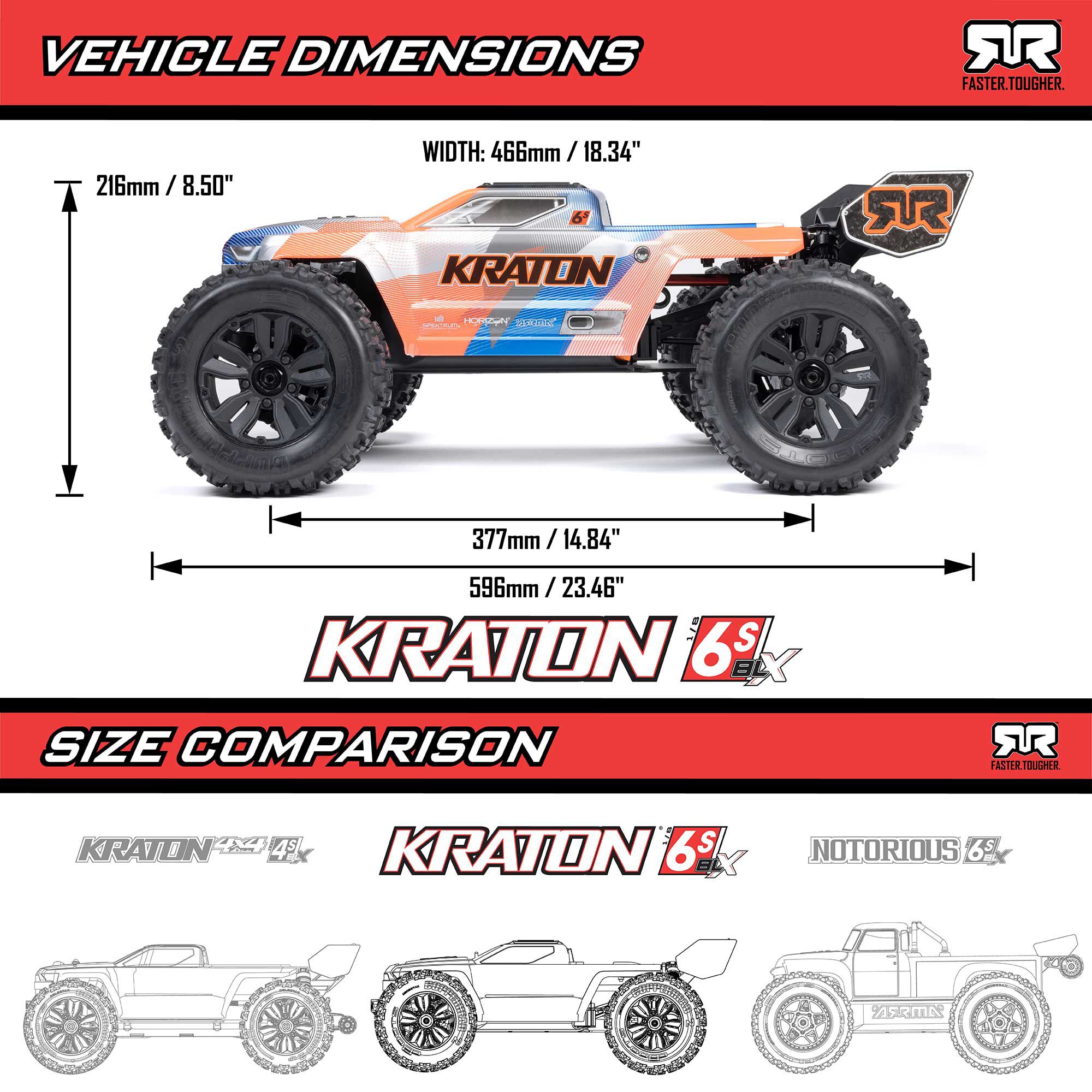 ARRMA 1/8 KRATON 6S 4X4 RTR Brushless Speed Truck, Blue/Orange