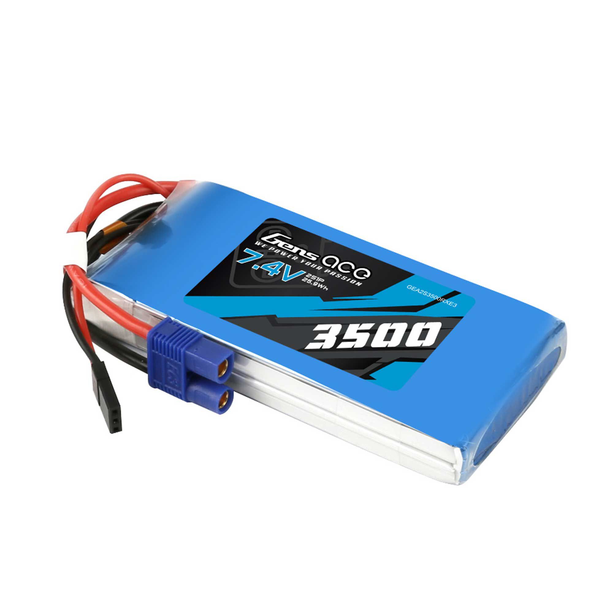 Gens ace 7.4V 2800mAh 2S Receiver LiPo Battery: EC3, JR